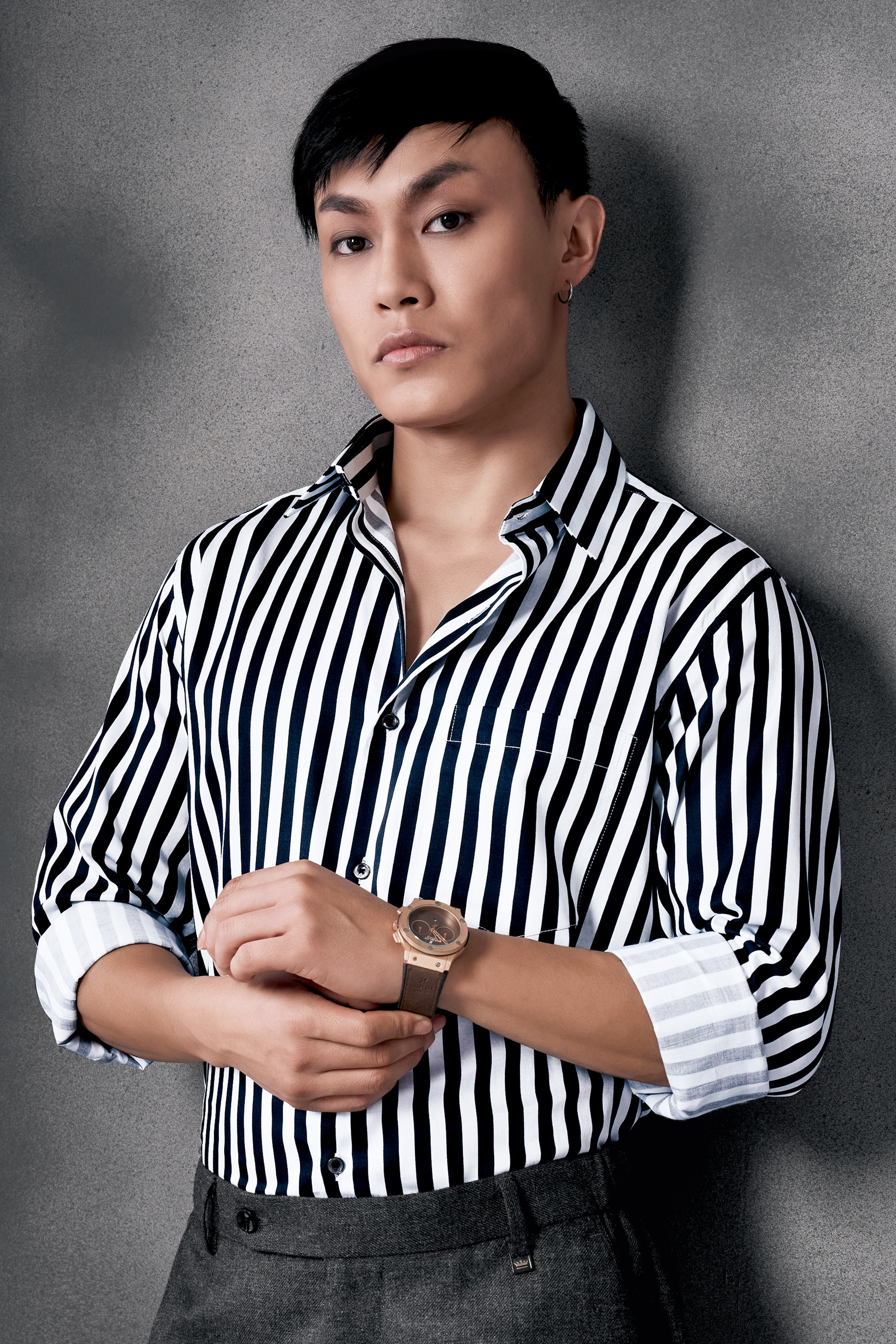 Korean Black And Bright White Stripes Printed Subtle Sheen Super Soft Premium Cotton Shirt