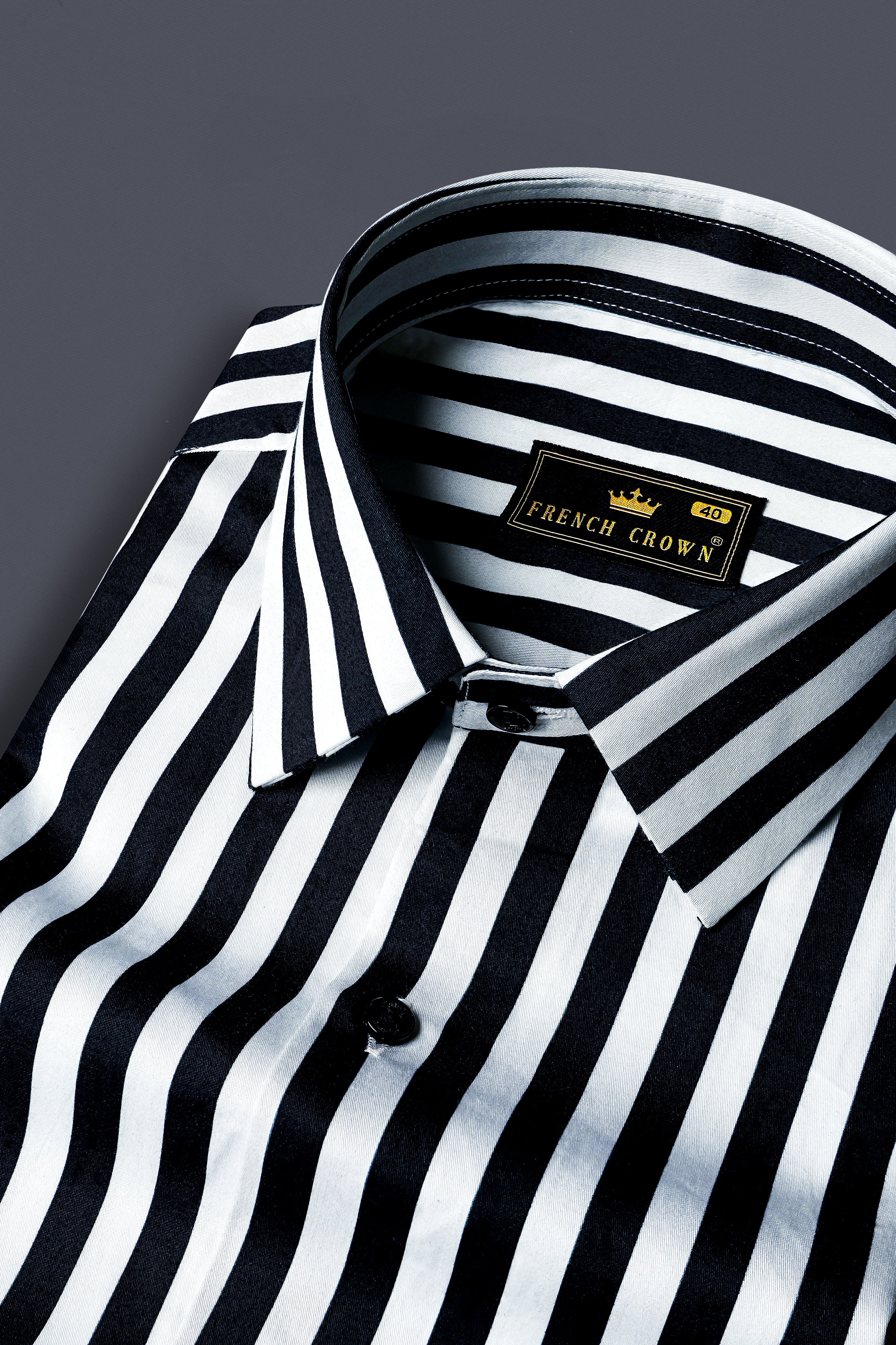 Korean Black And Bright White Stripes Subtle Sheen Super Soft Premium Cotton Shirt