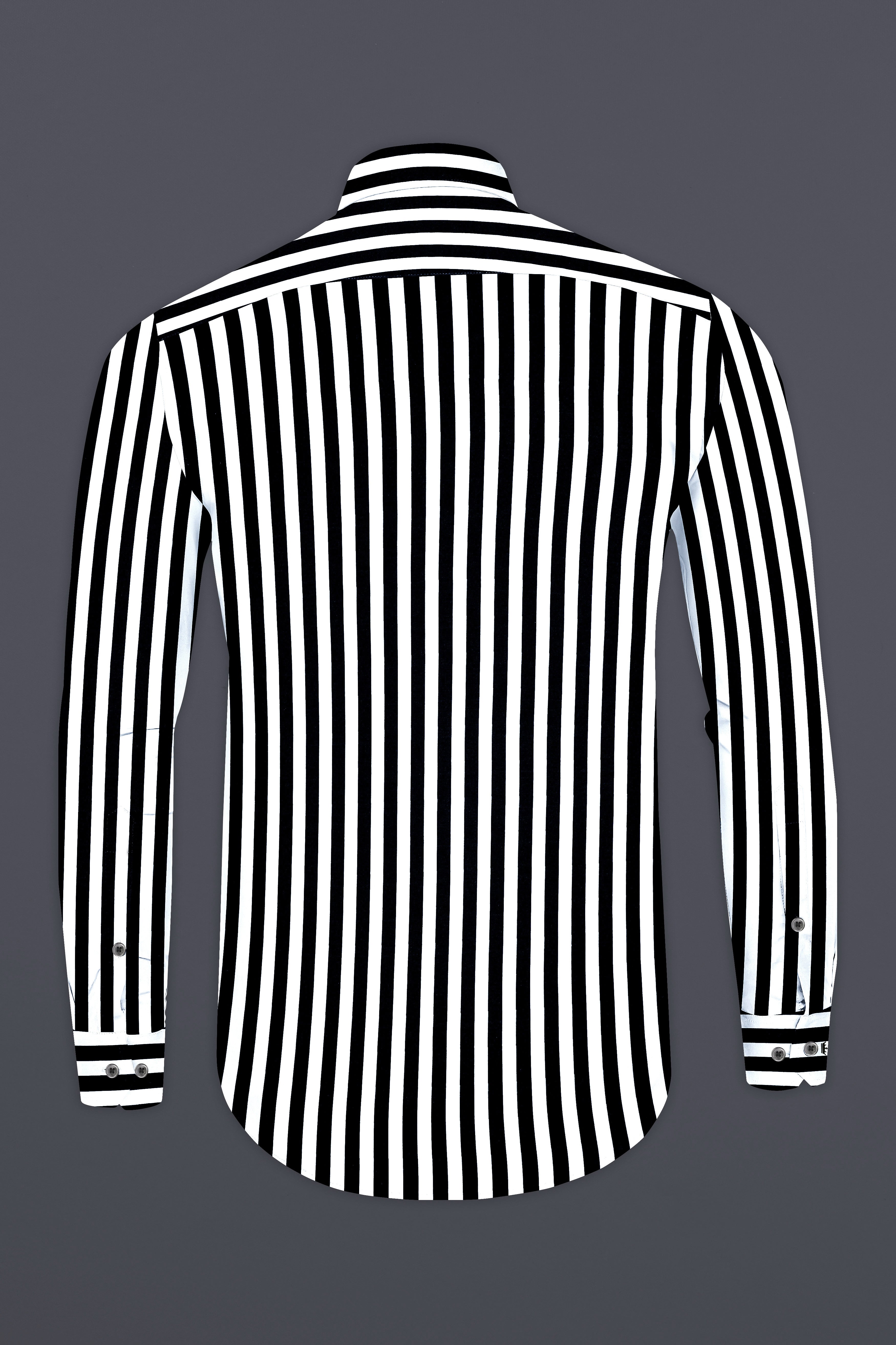 Korean Black And Bright White Stripes Subtle Sheen Super Soft Premium Cotton Shirt