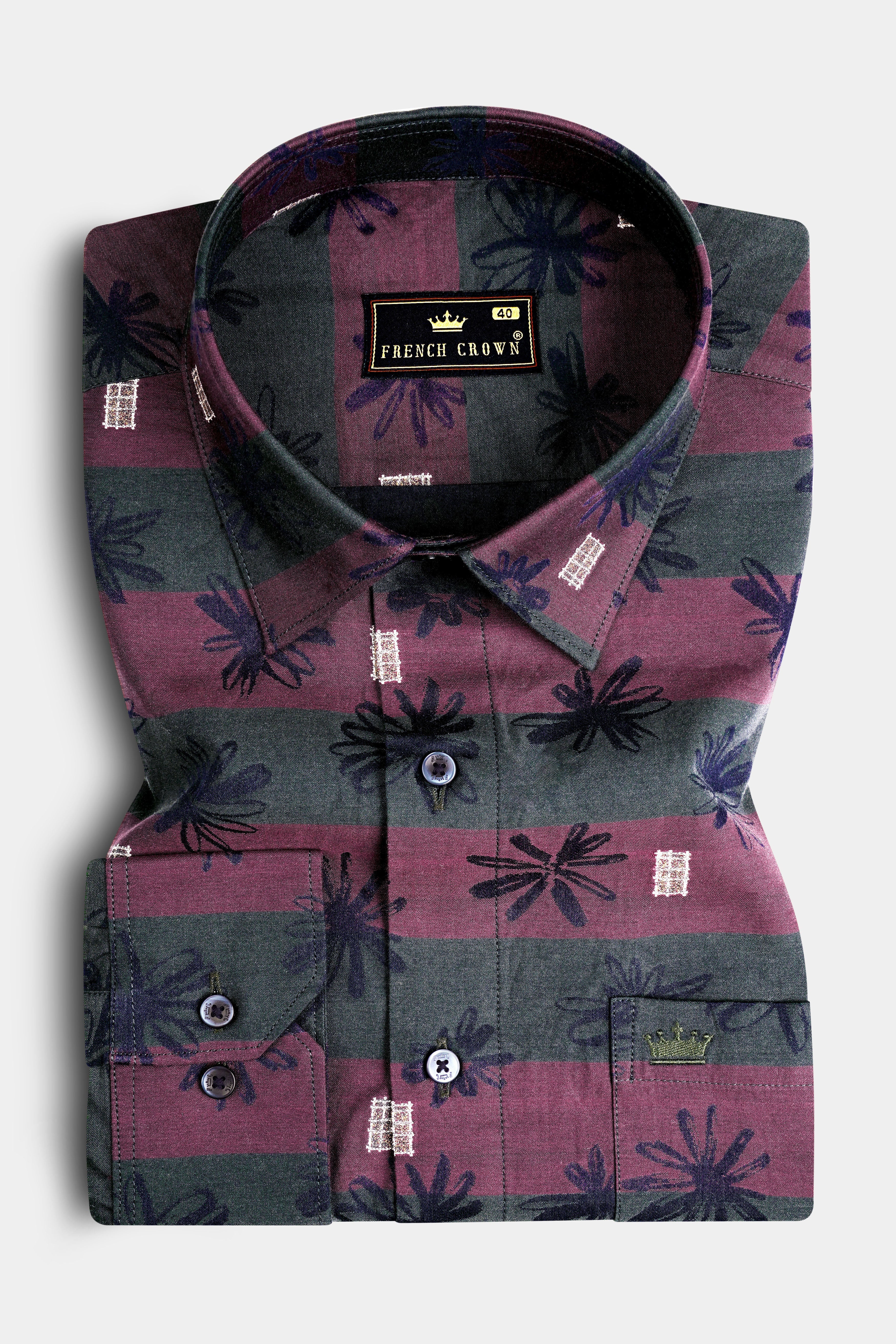 Turkish Maroon And Jade Black Jacquard Textured Premium Giza Cotton Shirt