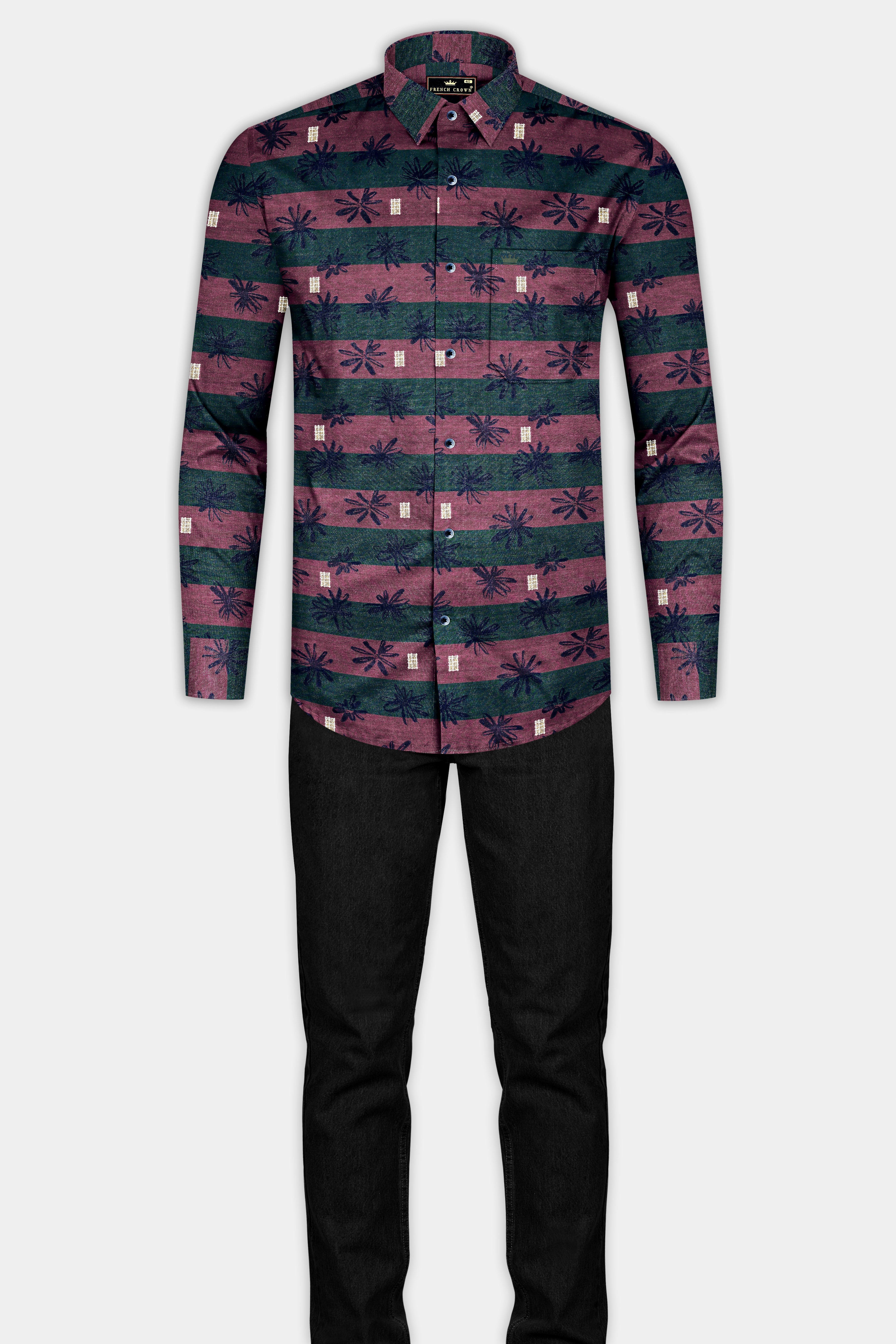 Turkish Maroon And Jade Black Jacquard Textured Premium Giza Cotton Shirt