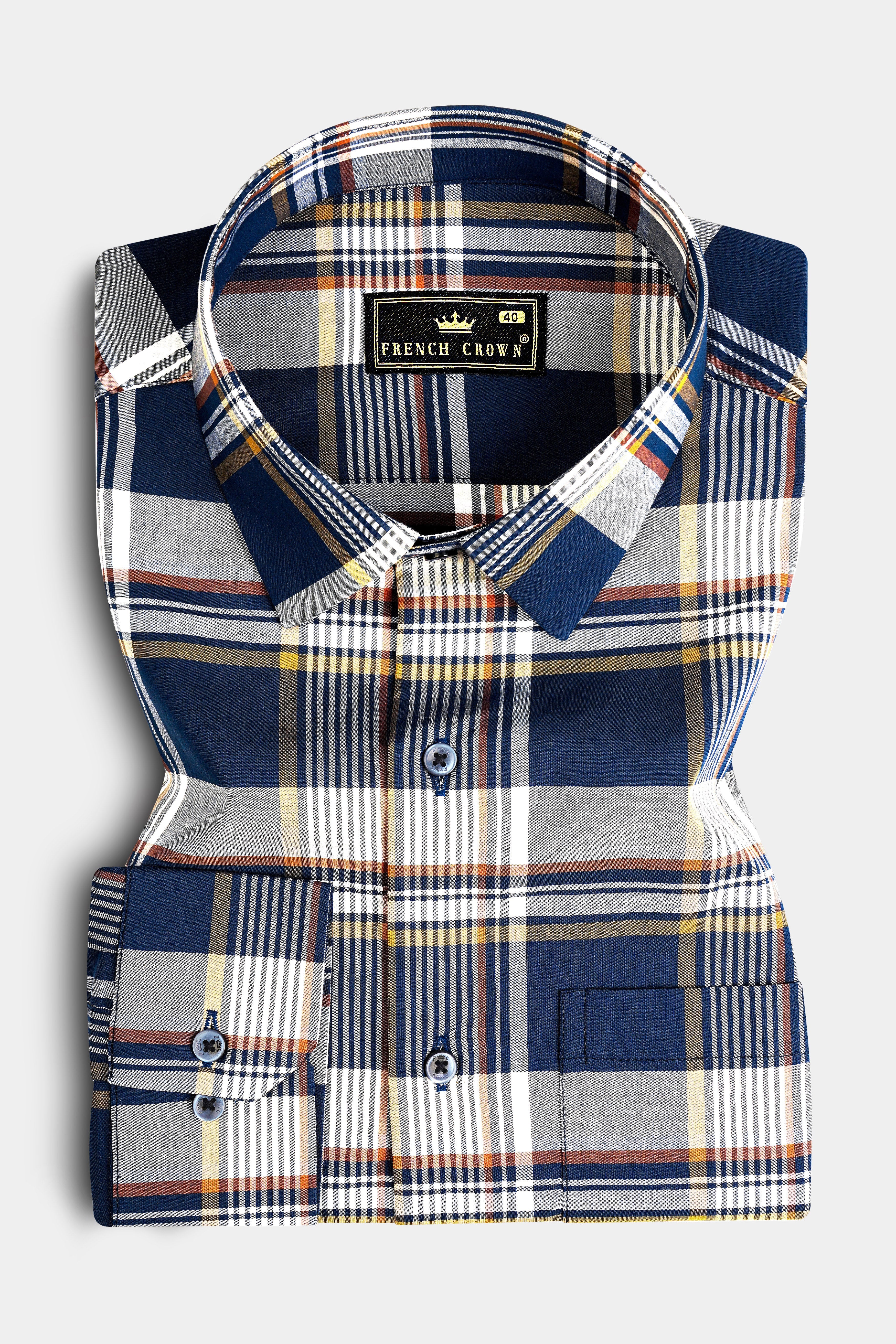 Nile Blue And Iron Gray Plaid Giza Cotton Shirt