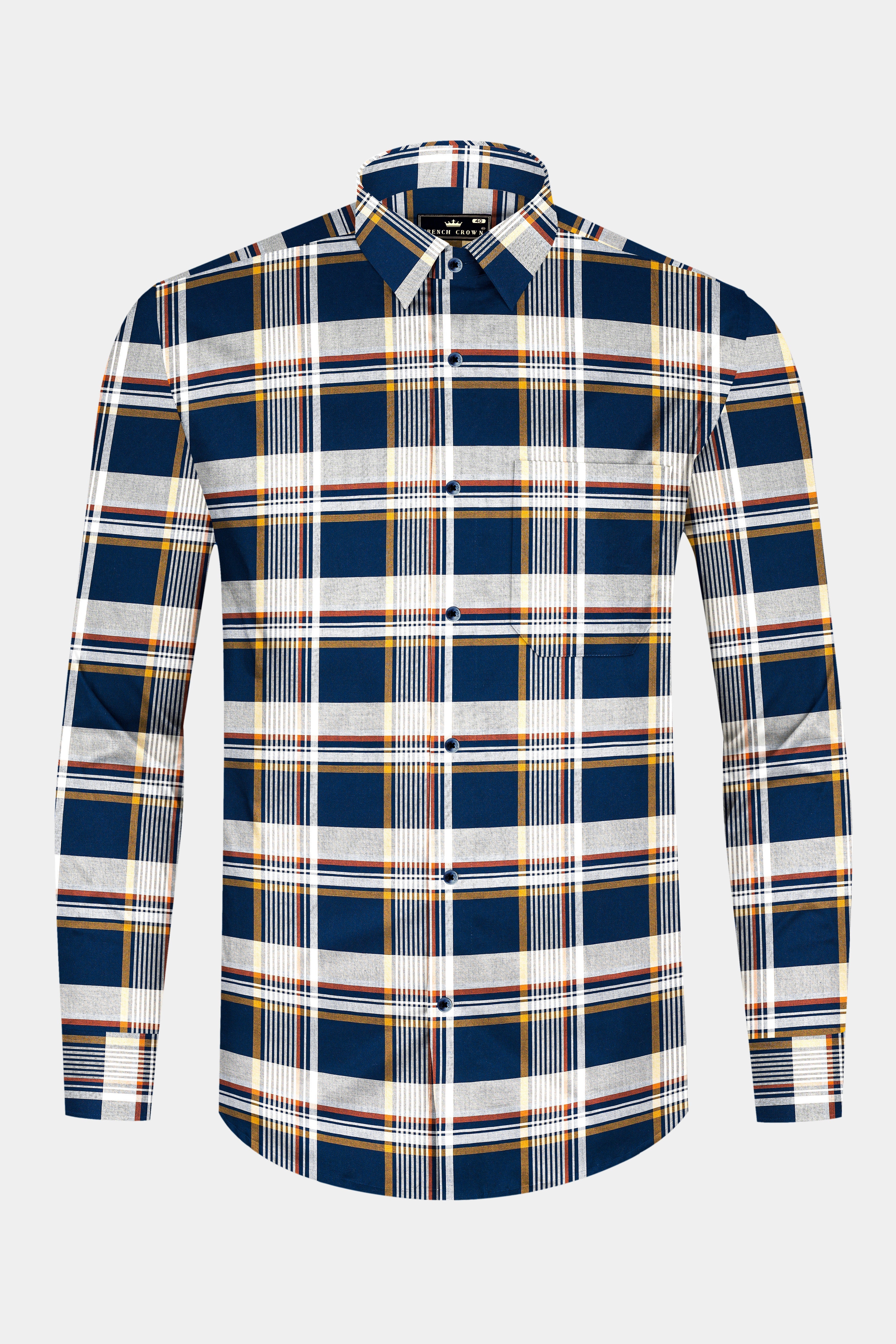 Nile Blue And Iron Gray Plaid Giza Cotton Shirt