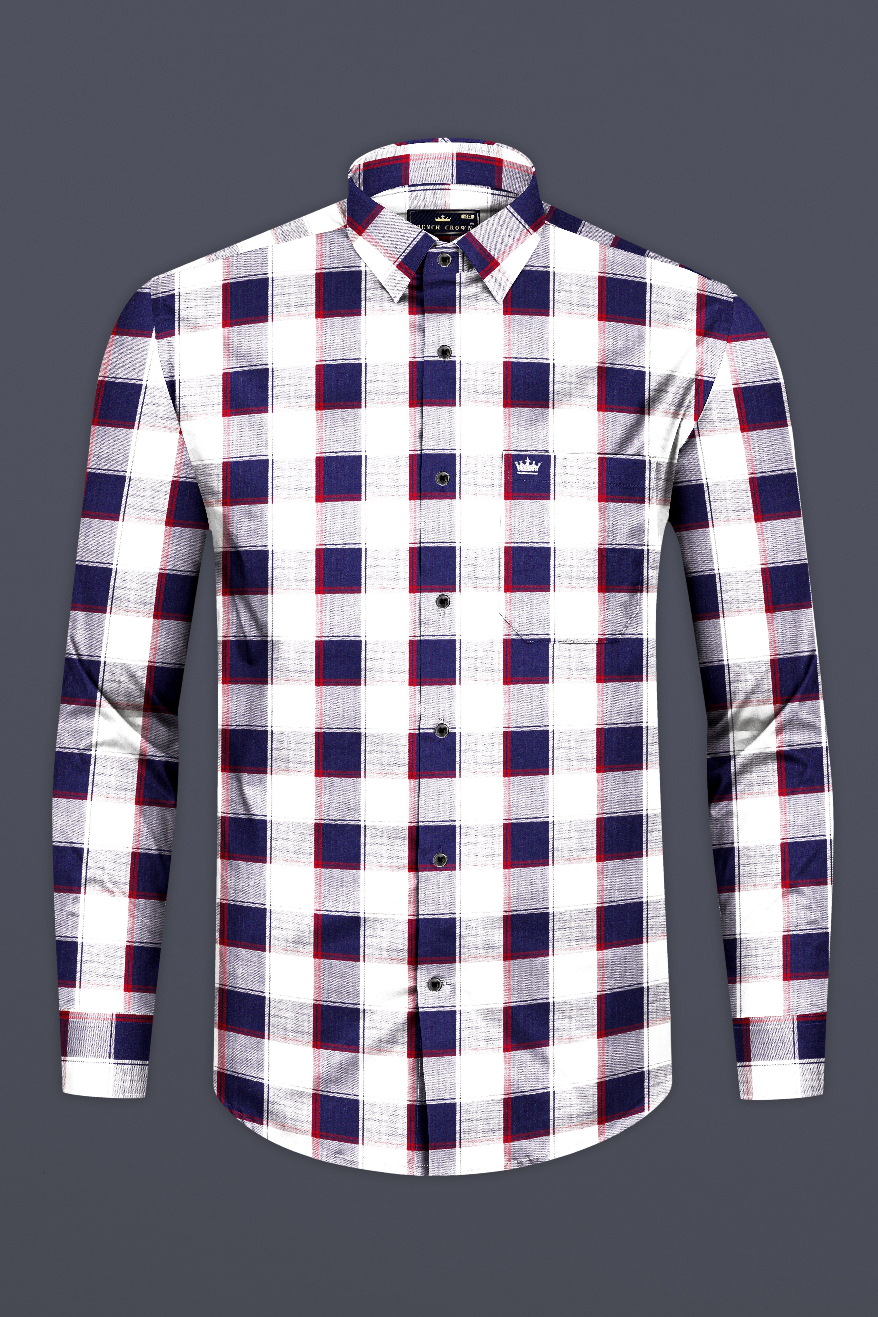 Violet Blue And Bright White Plaid Twill Premium Cotton Shirt