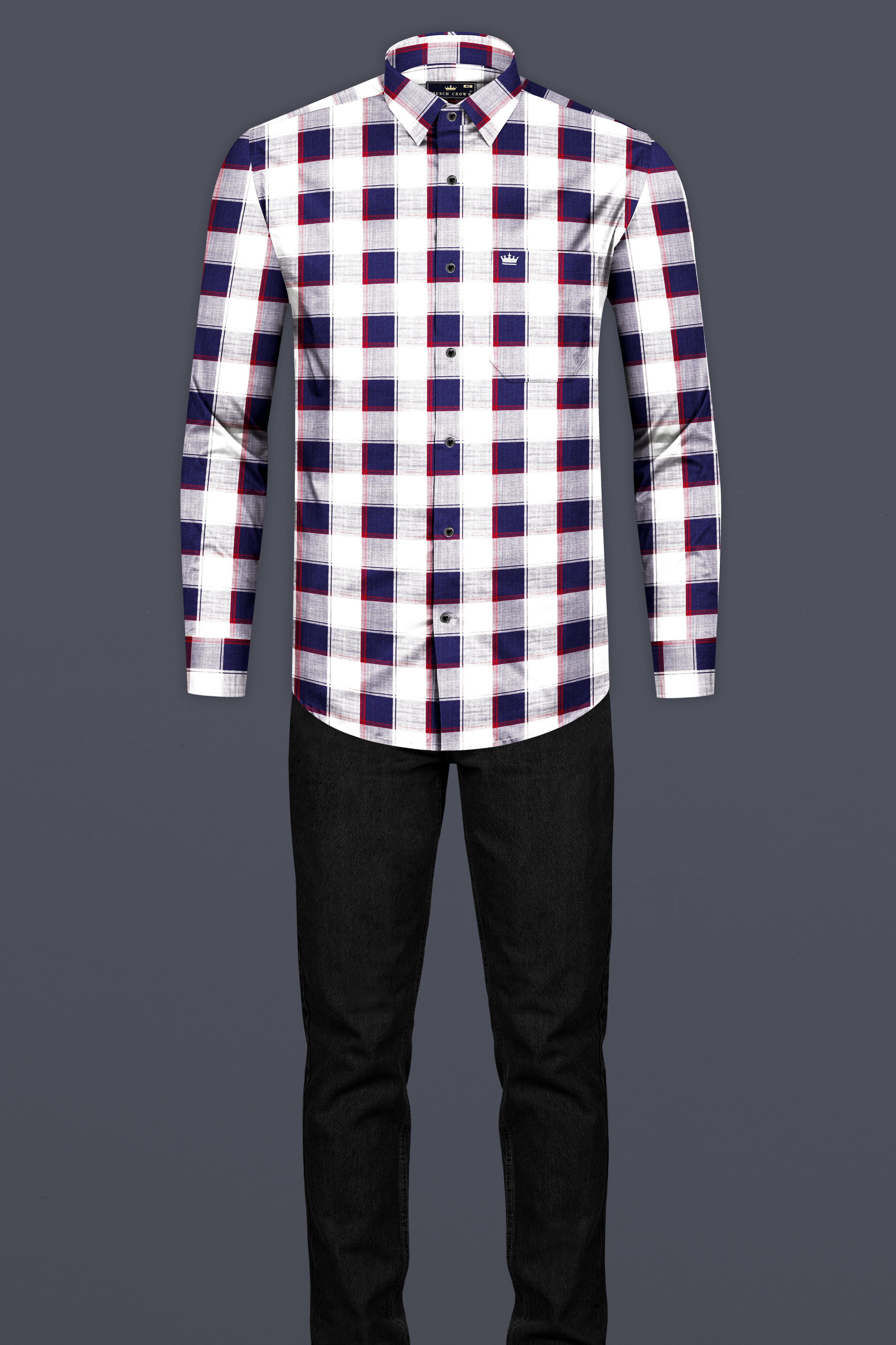 Violet Blue And Bright White Plaid Twill Premium Cotton Shirt