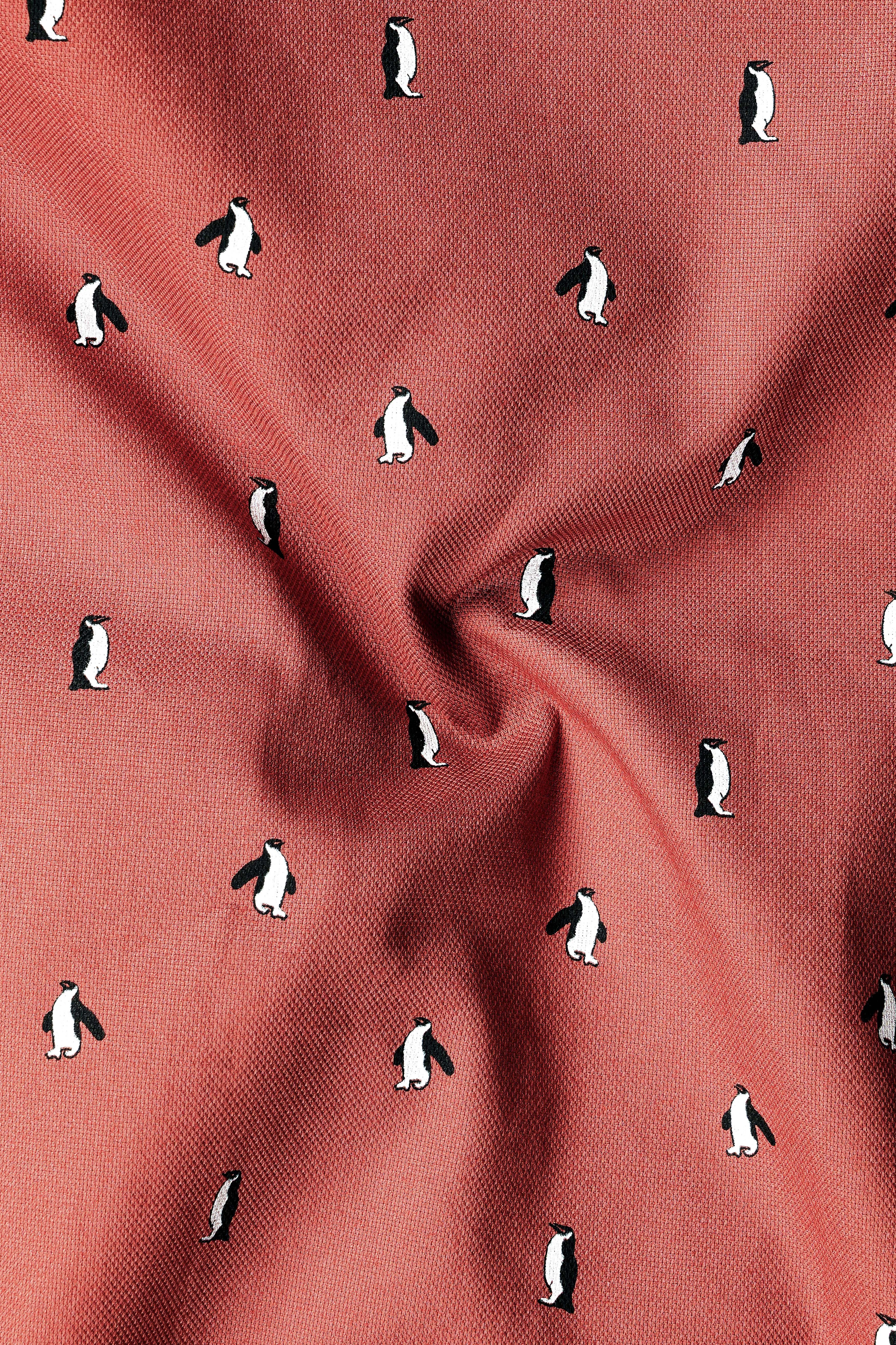 Matrix Orange Penguins Printed Dobby Textured Premium Giza Cotton Shirt