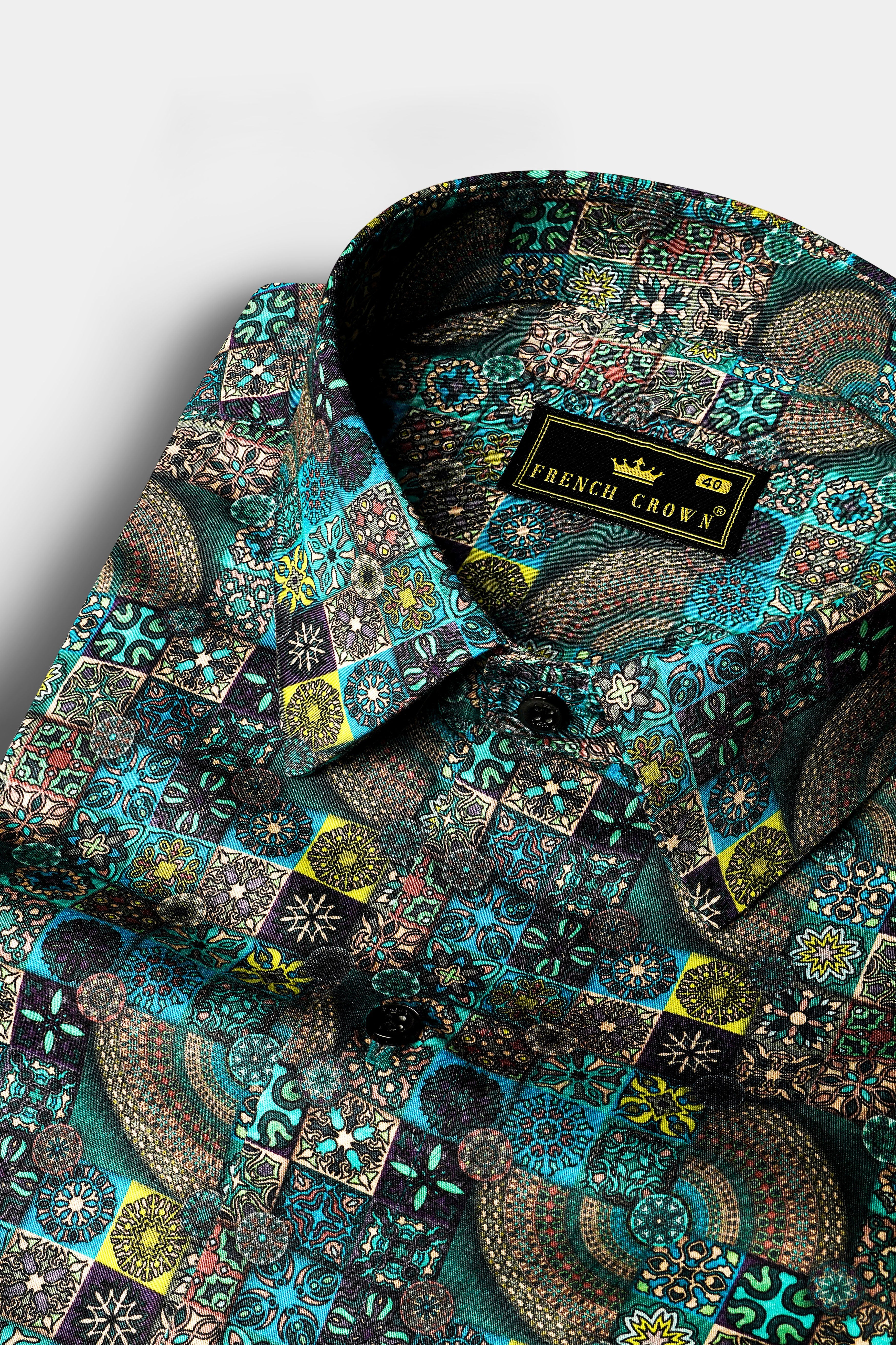 Lochinvar Blue Multicolour Digital Printed Subtle Sheen Super Soft Premium Cotton Shirt