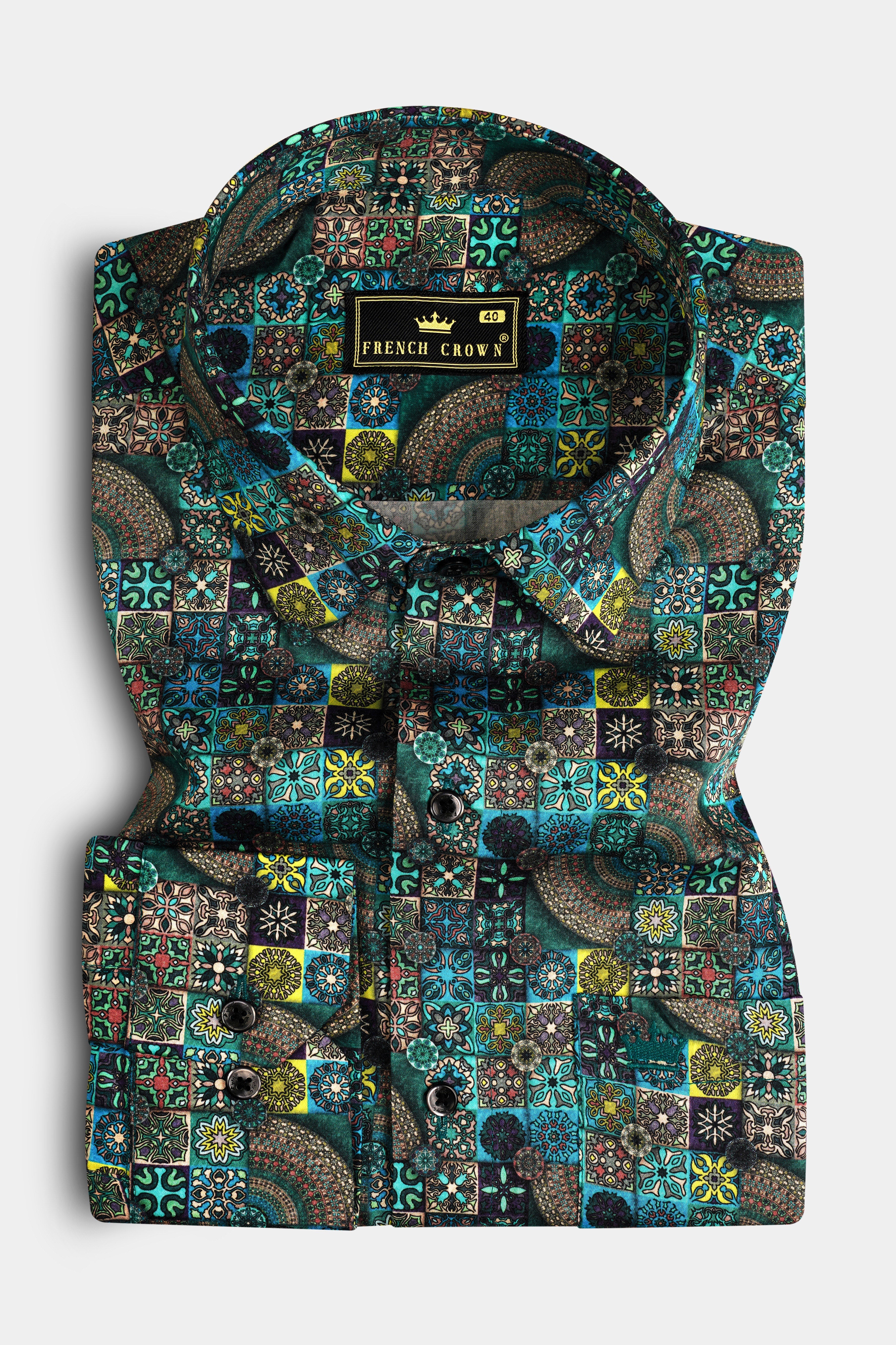 Lochinvar Blue Multicolour Digital Printed Subtle Sheen Super Soft Premium Cotton Shirt