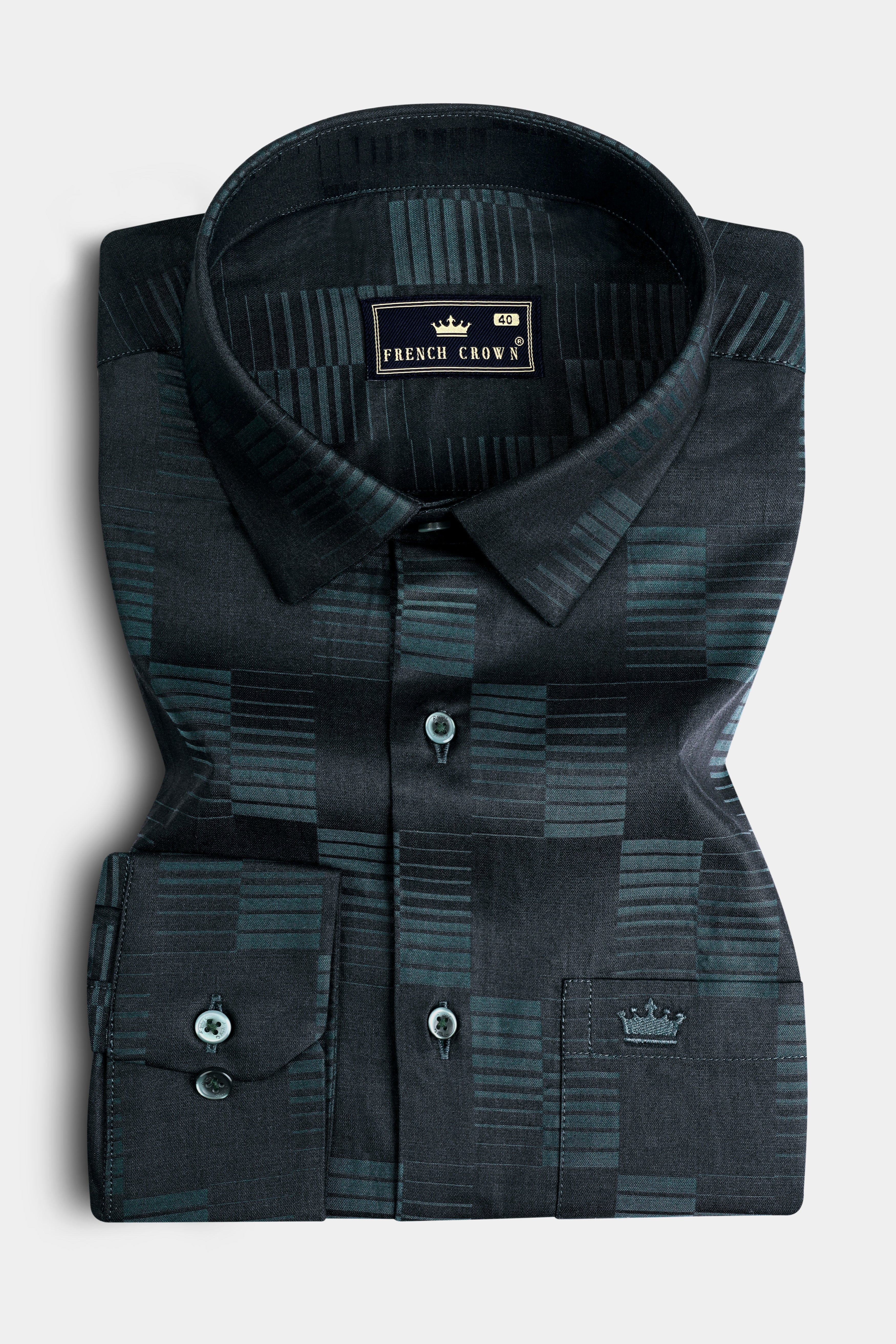 Zenu Gray And Mineral Green Jacquard Textured Premium Cotton Shirt