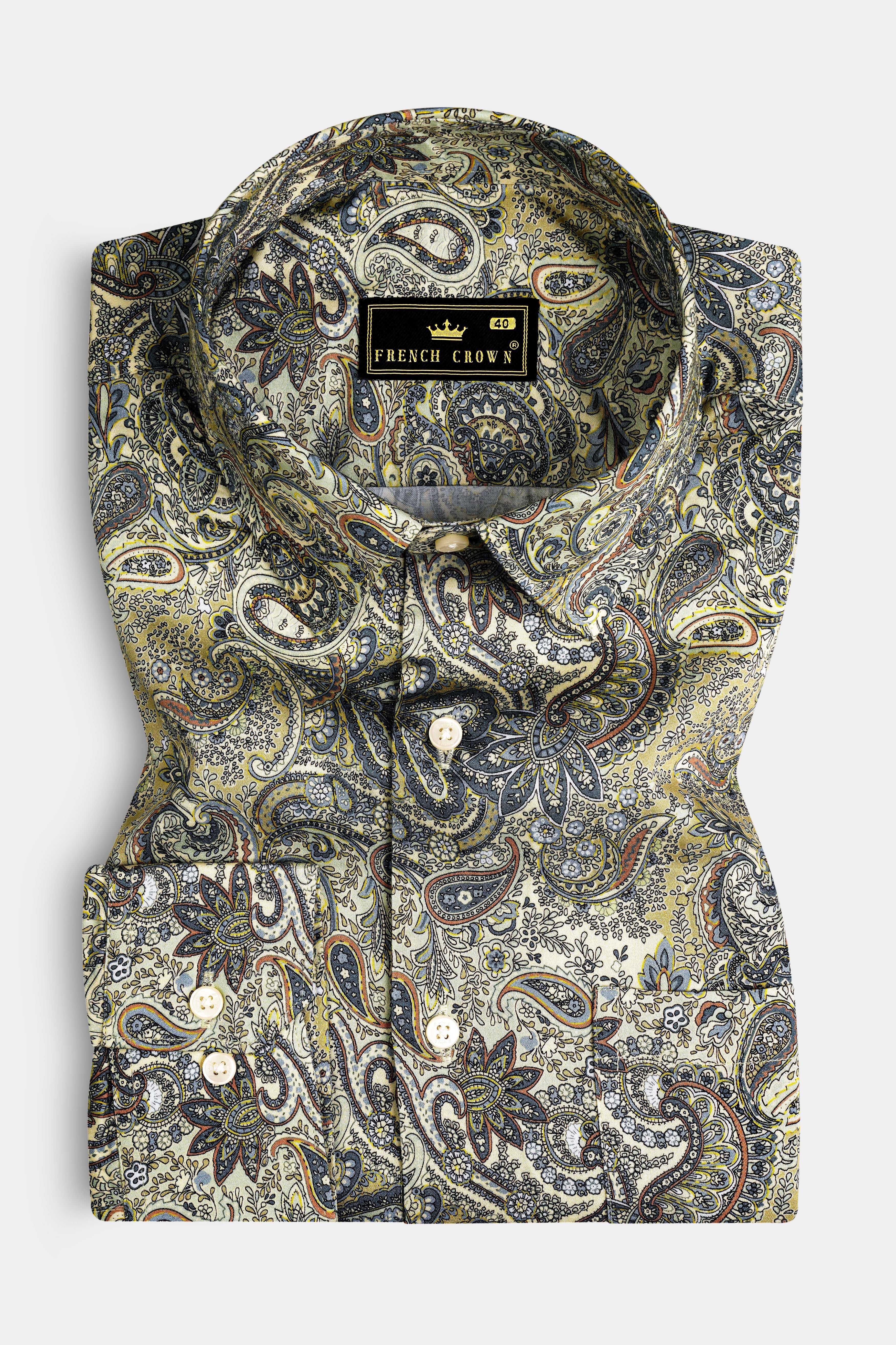 Mania Yellow And Raven Blue Multicolour Paisley Printed Subtle Sheen Super Soft Premium Cotton Shirt