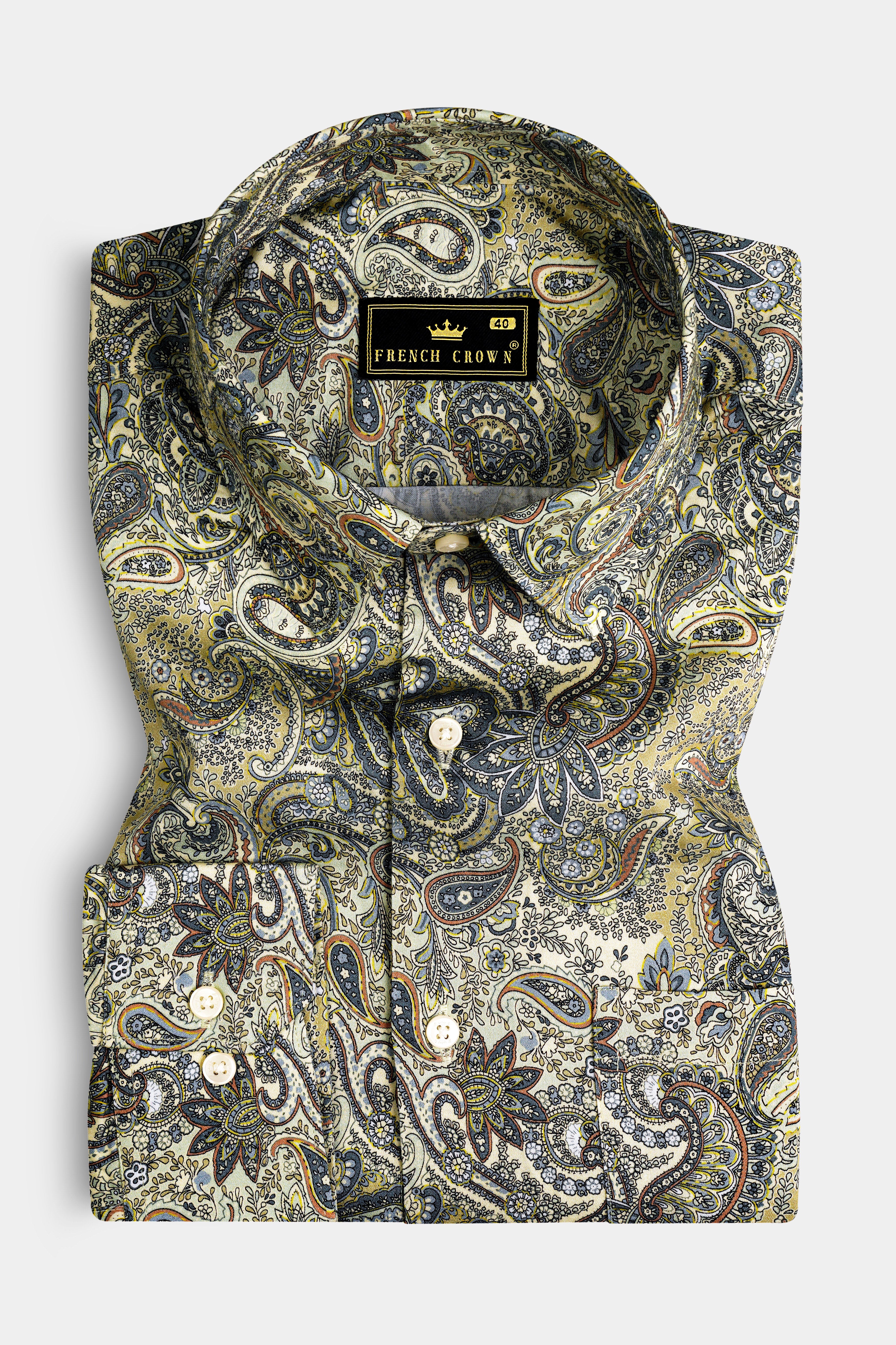 Mania Yellow And Raven Blue Multicolour Paisley Printed Subtle Sheen Super Soft Premium Cotton Shirt 13056-38, 13056-H-38, 13056-39, 13056-H-39, 13056-40, 13056-H-40, 13056-42, 13056-H-42, 13056-44, 13056-H-44, 13056-46, 13056-H-46, 13056-48, 13056-H-48, 13056-50, 13056-H-50, 13056-52, 13056-H-52