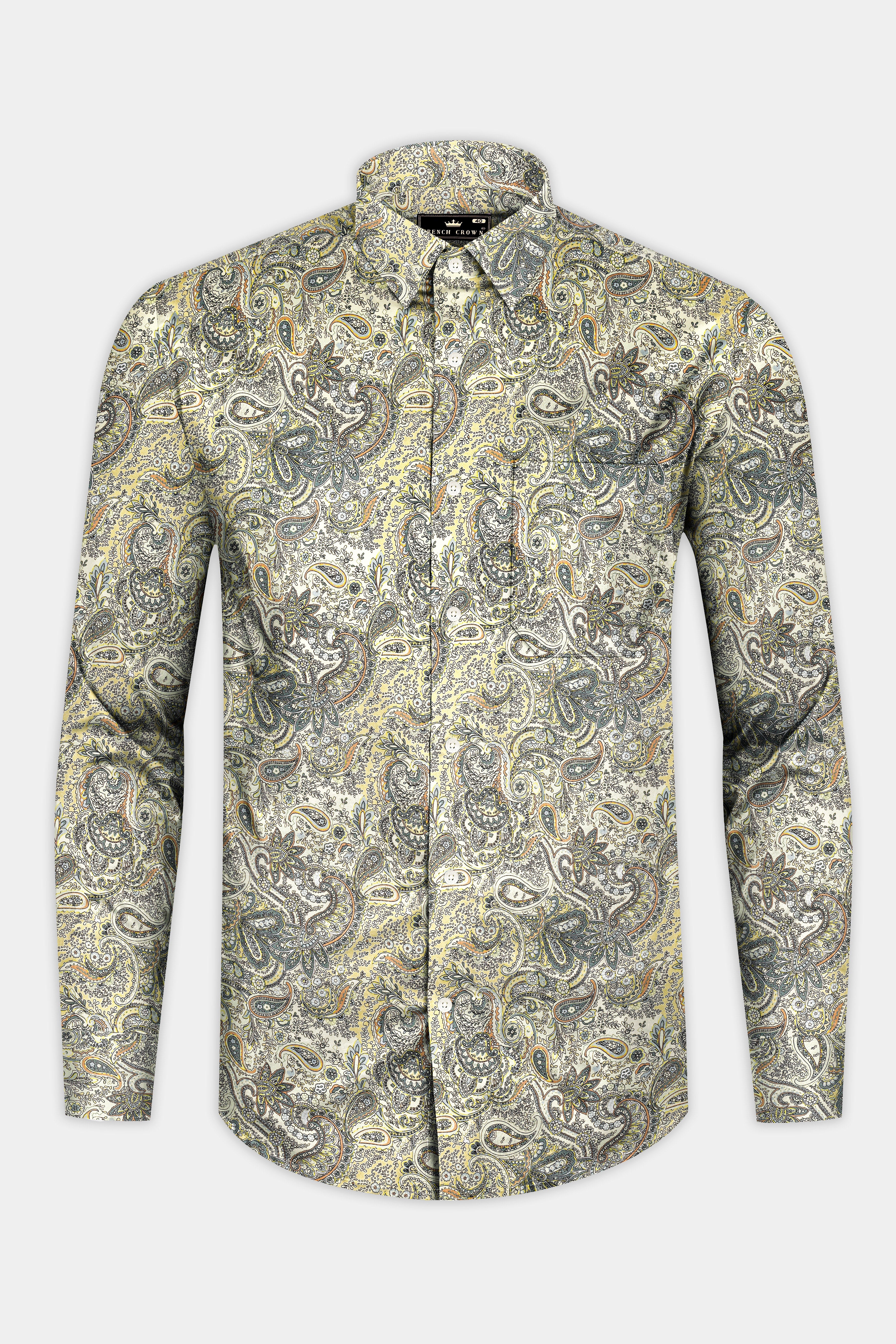 Mania Yellow And Raven Blue Multicolour Paisley Printed Subtle Sheen Super Soft Premium Cotton Shirt