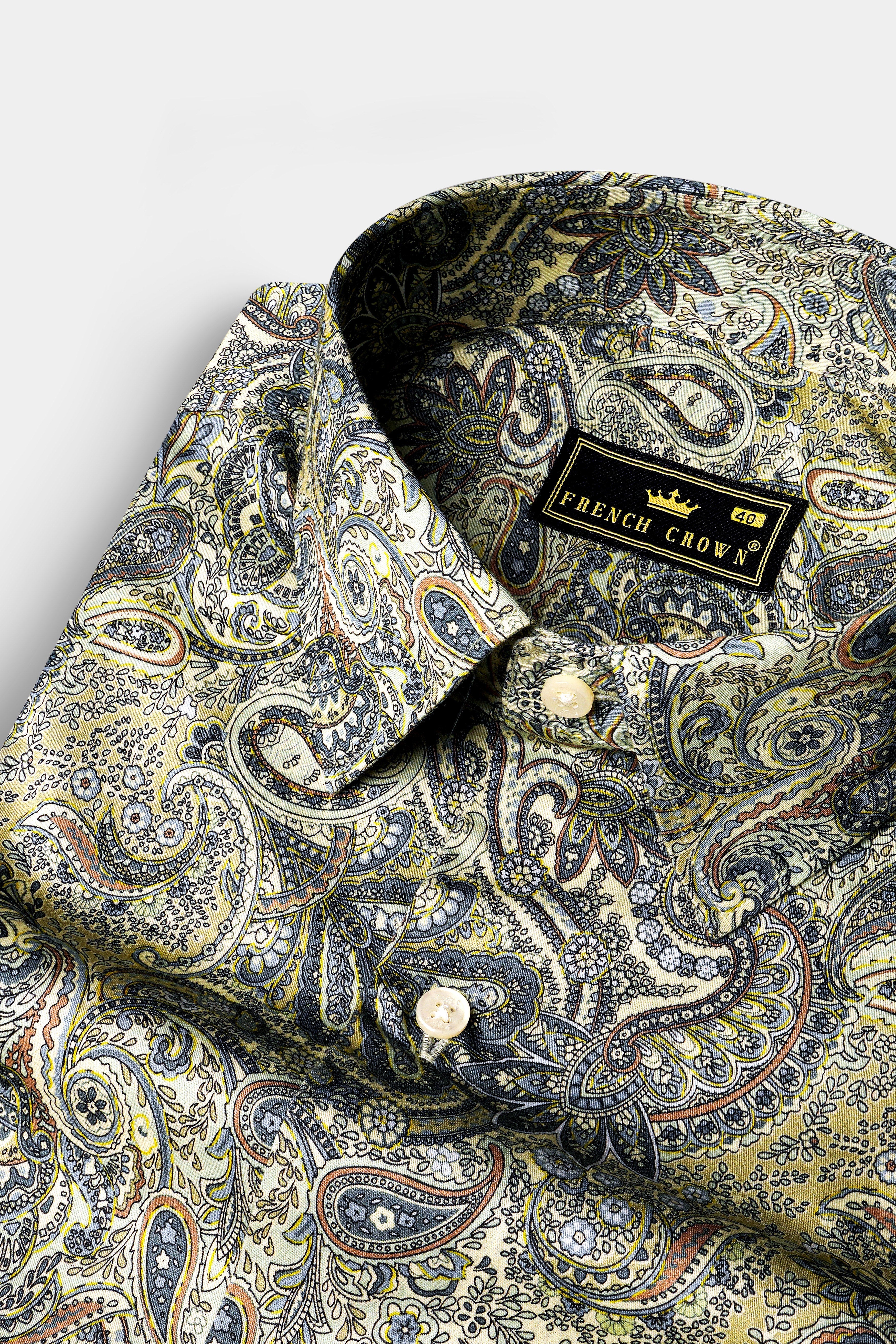 Mania Yellow And Raven Blue Multicolour Paisley Printed Subtle Sheen Super Soft Premium Cotton Shirt