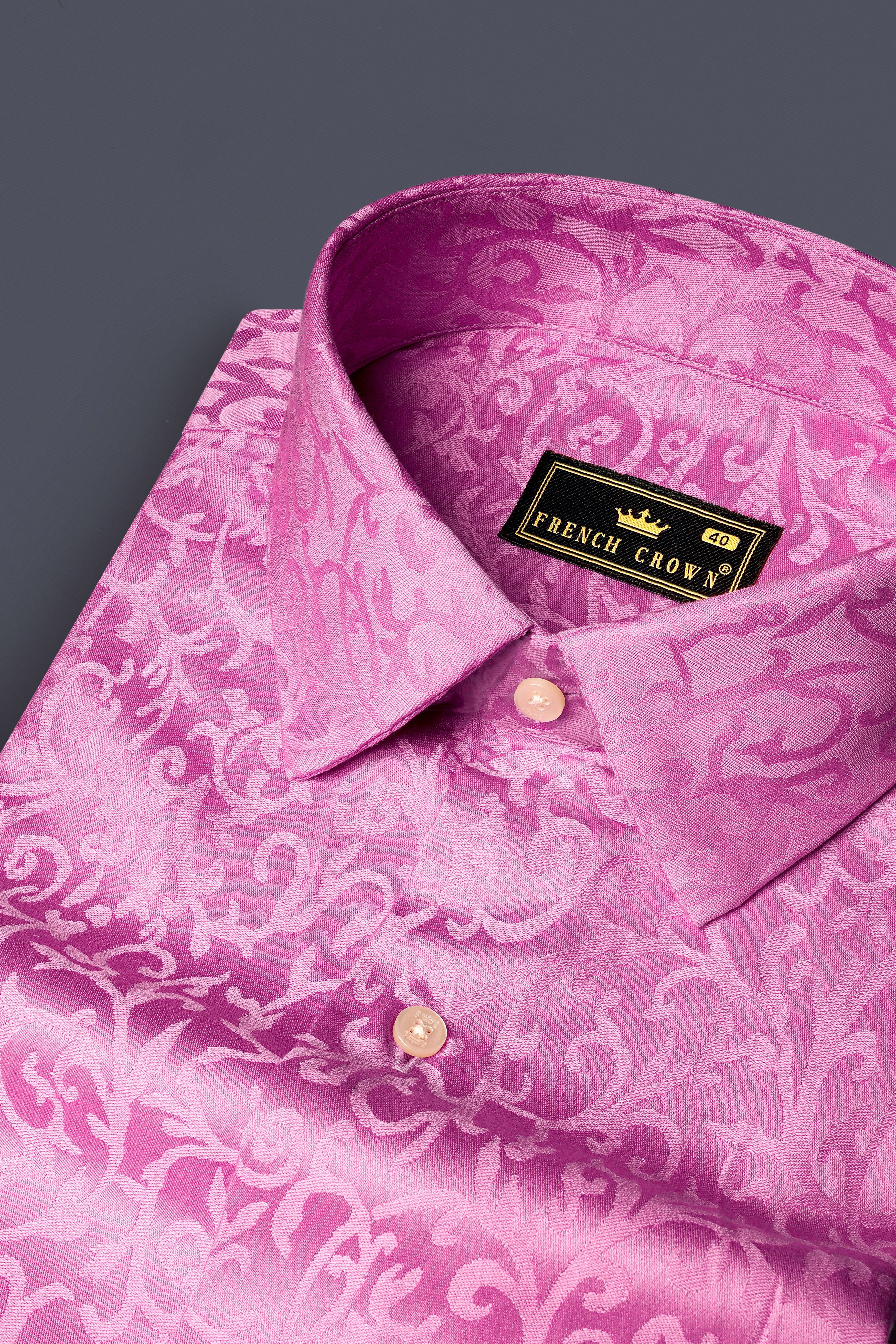 Thulian Pink Jacquard Textured Premium Cotton Shirt