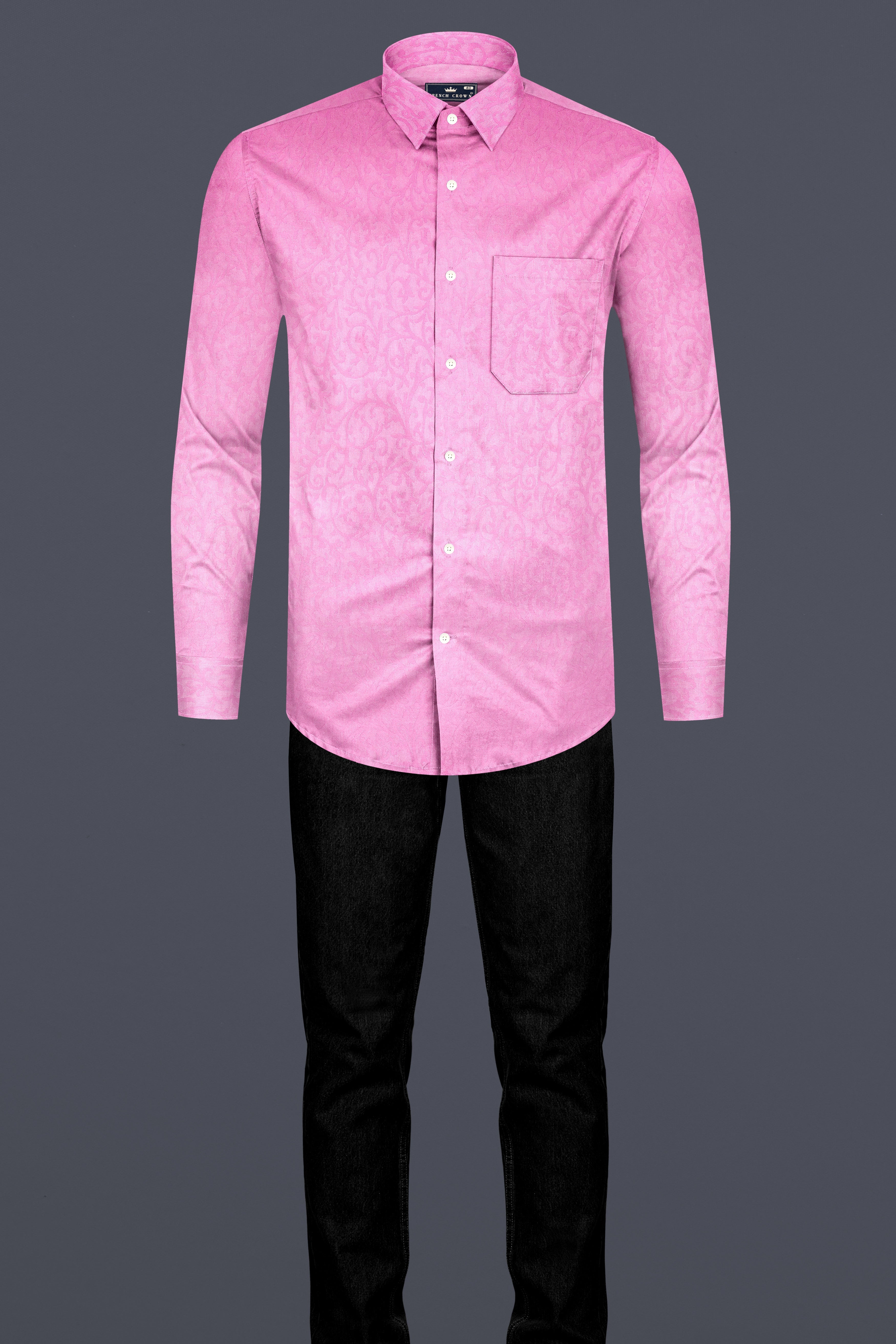 Thulian Pink Jacquard Textured Premium Cotton Shirt