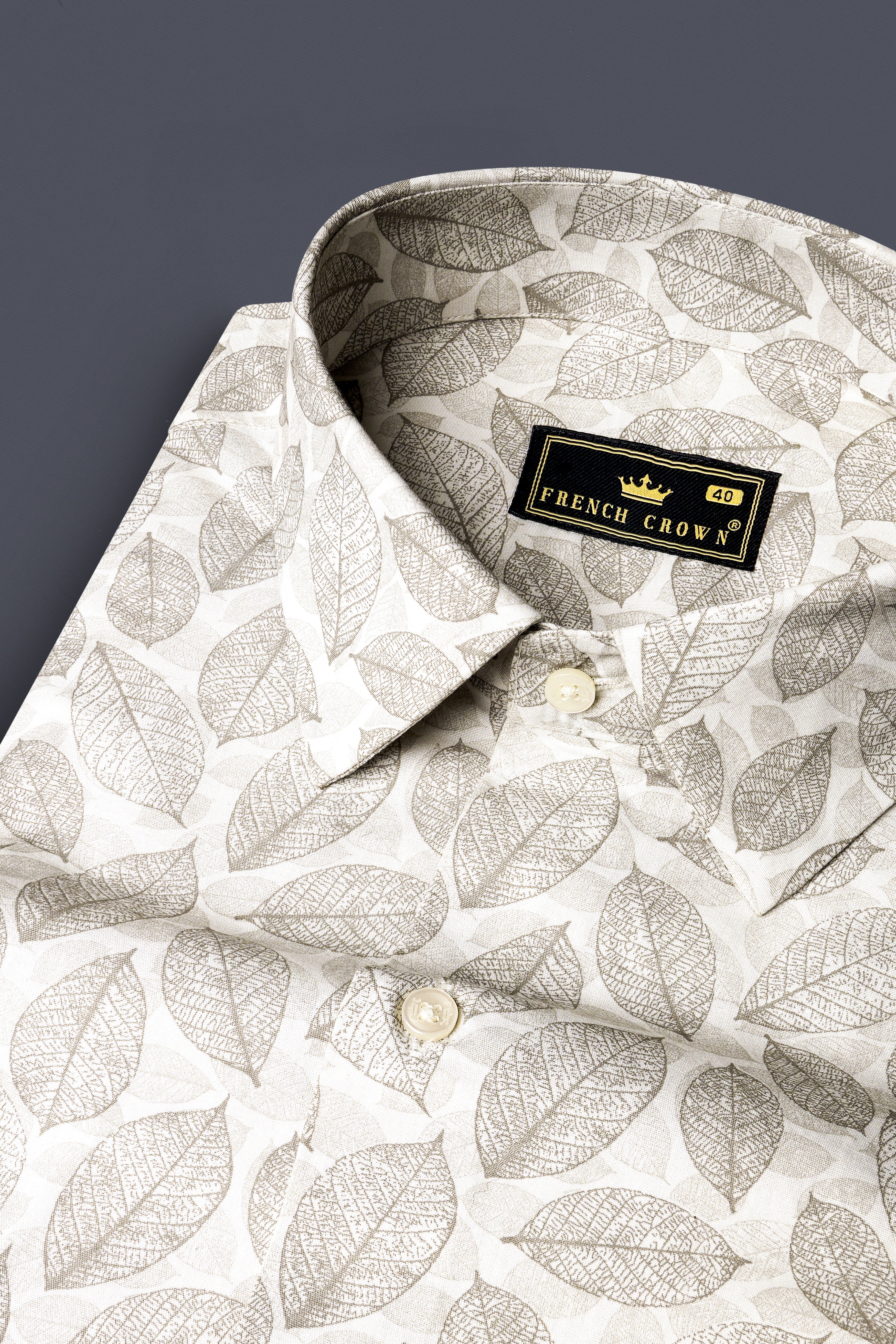 Martini Cream Leaf Printed Super Soft Premium Giza Cotton Shirt