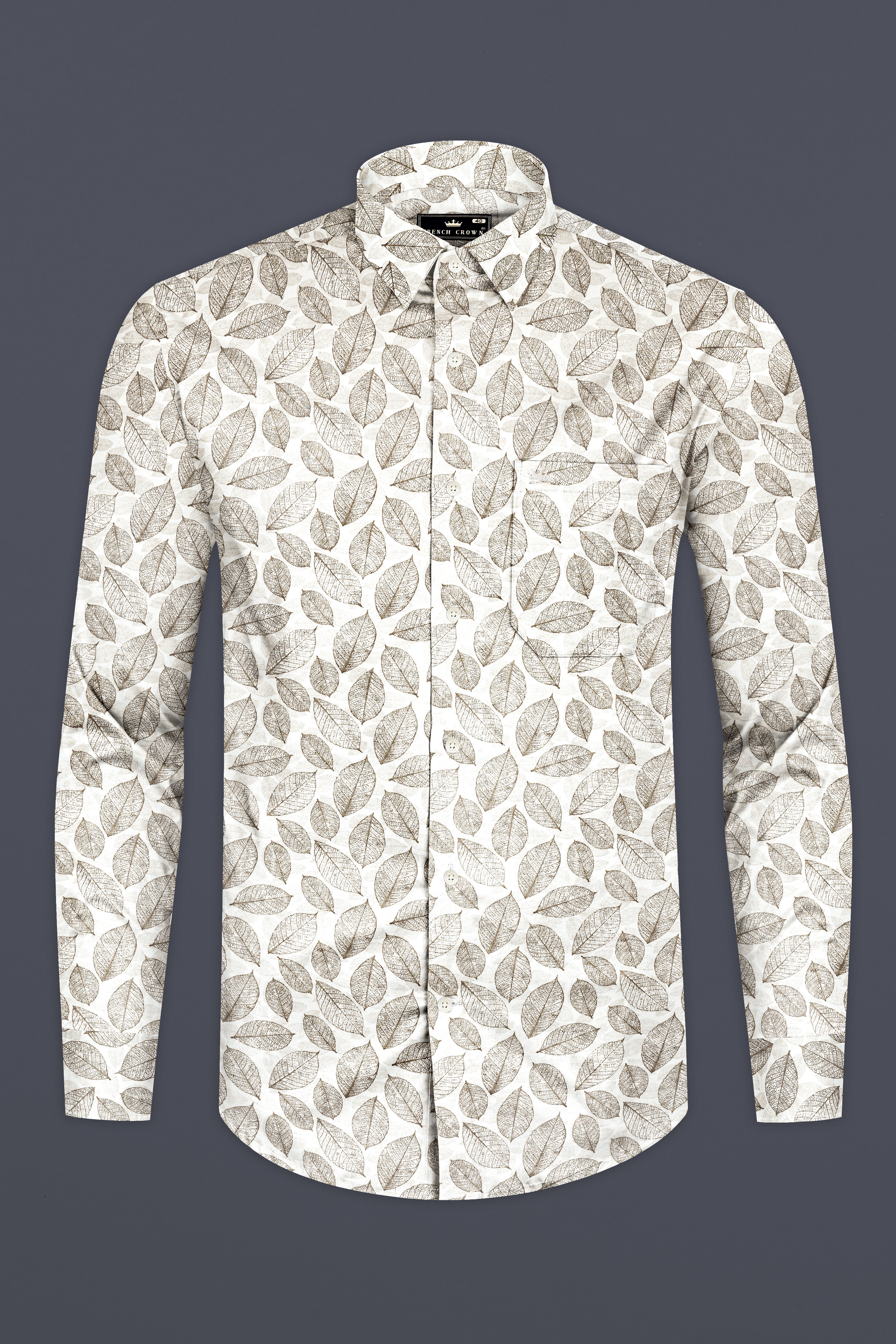 Martini Cream Leaf Printed Super Soft Premium Giza Cotton Shirt