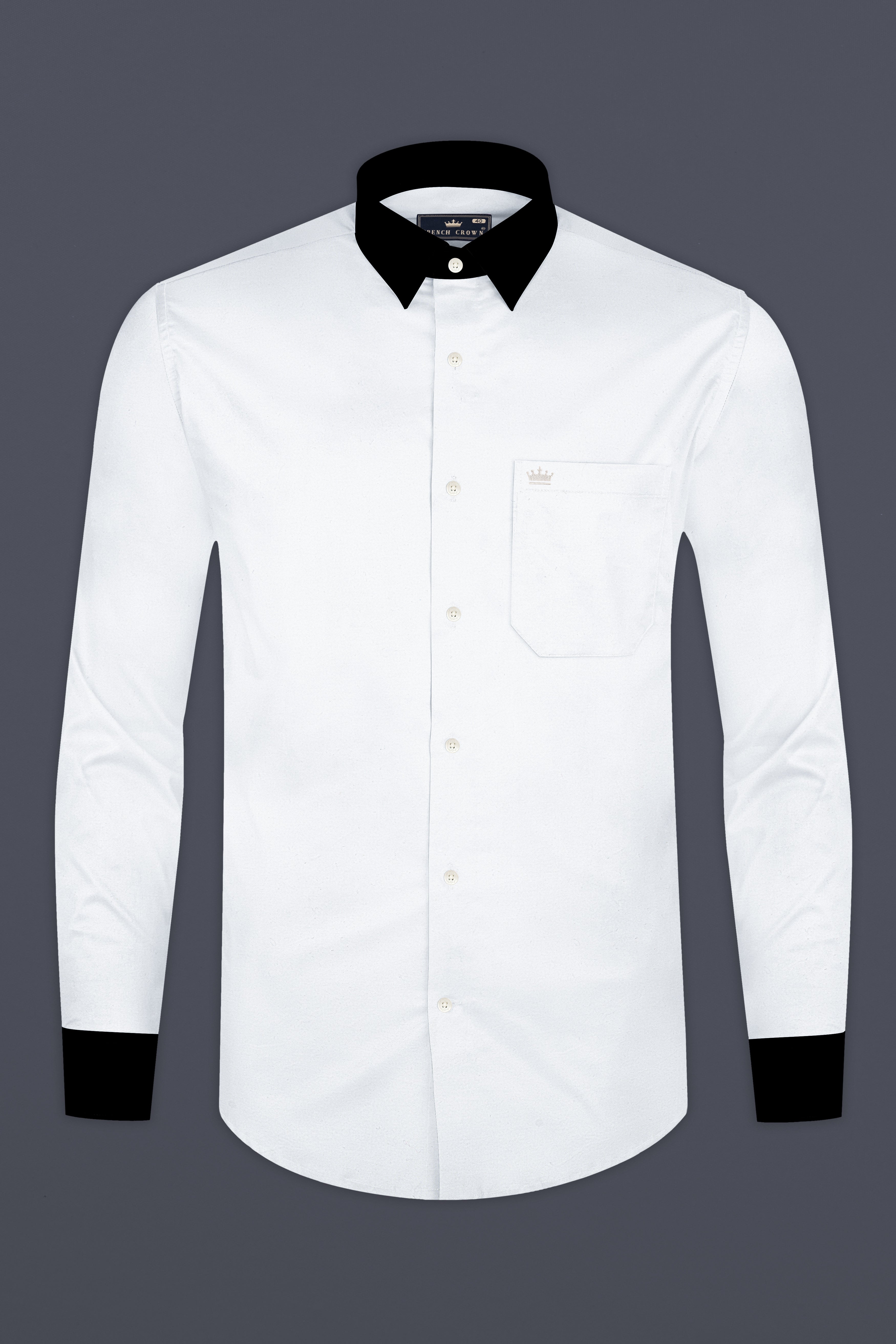 Bright White Solid Royal Oxford Premium Cotton Black Cuff Collar Shirt