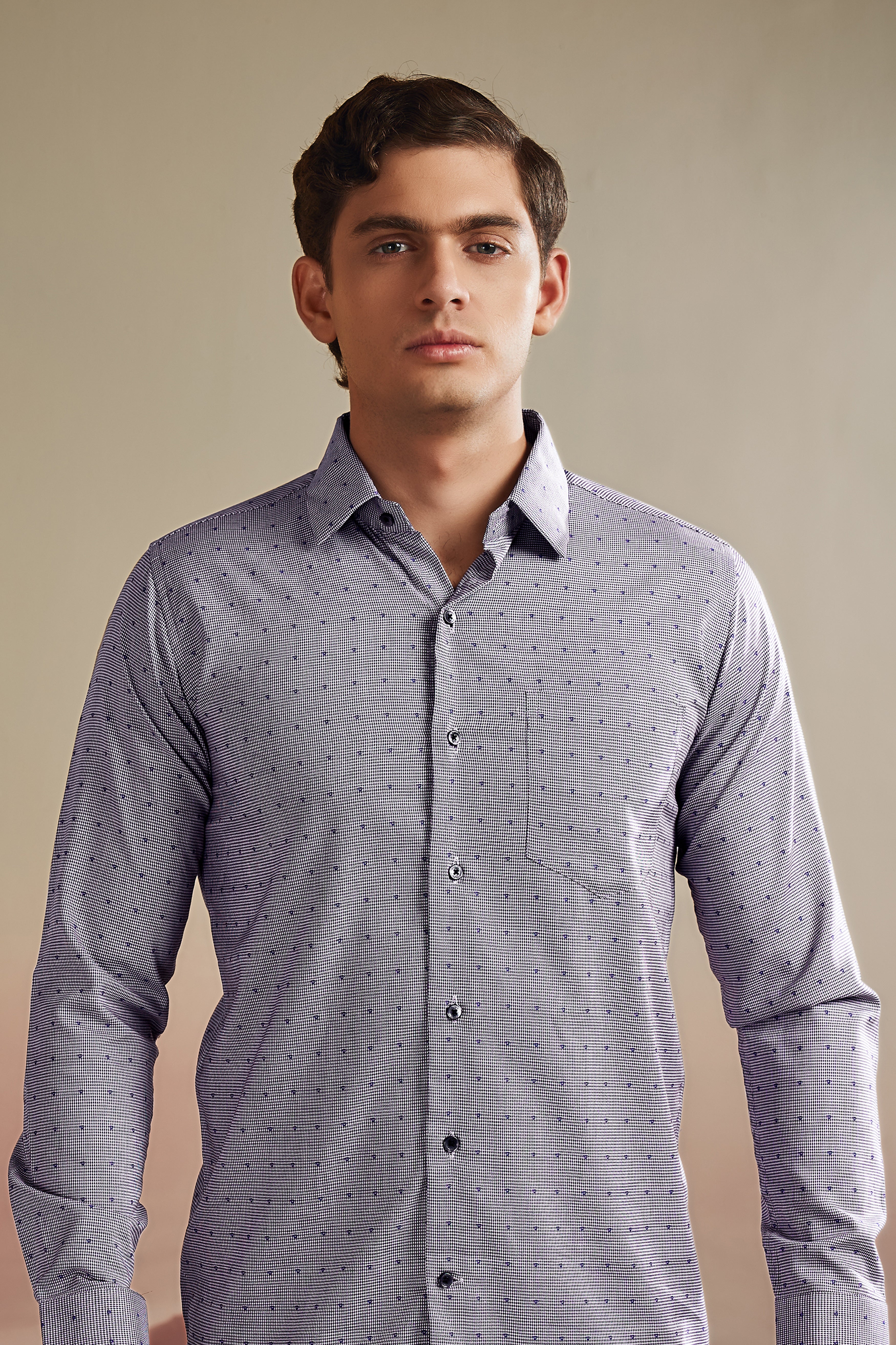 Vampire Gray Houndstooth Dobby Textured Premium Giza Cotton Shirt