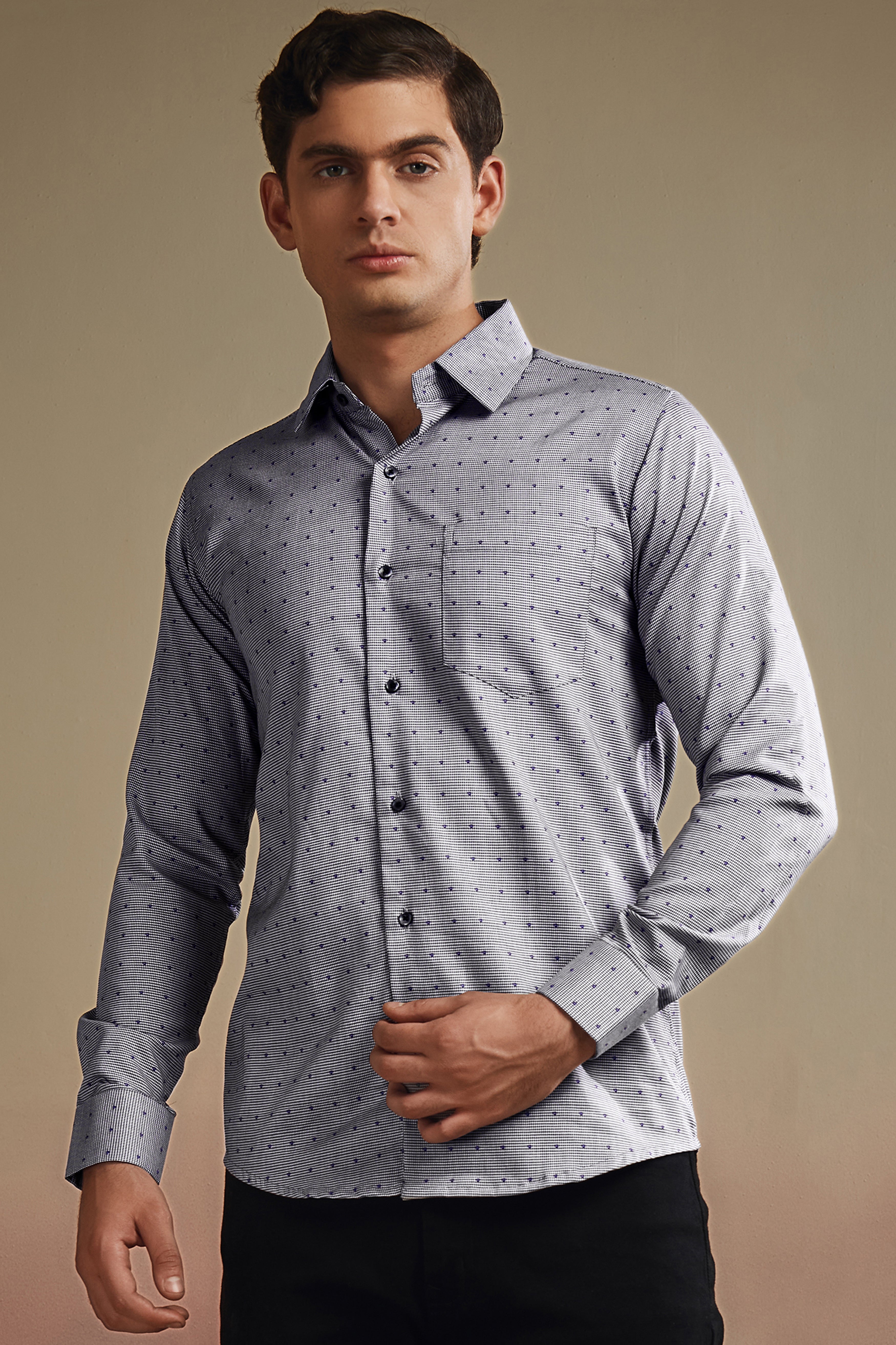 Vampire Gray Houndstooth Dobby Textured Premium Giza Cotton Shirt