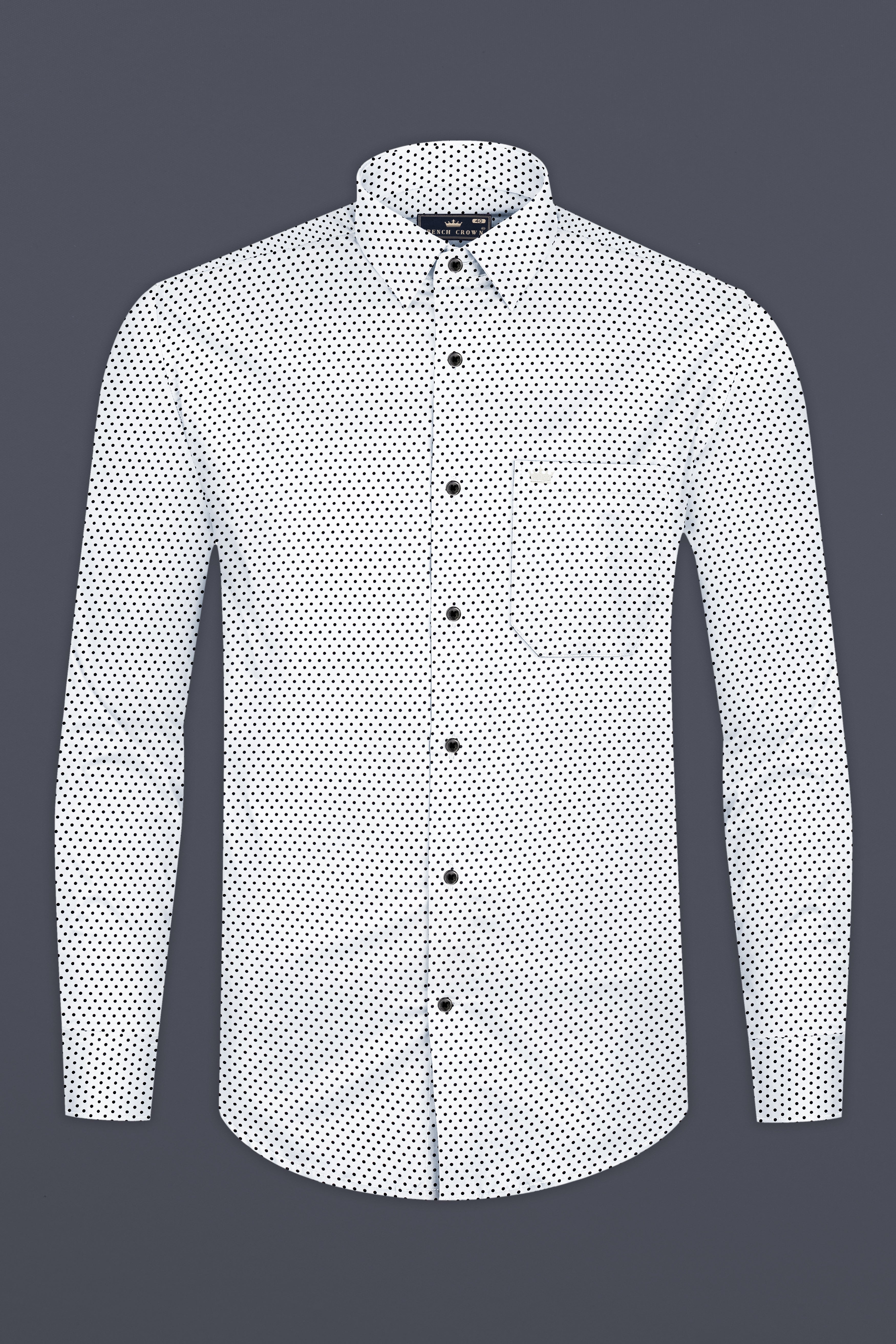 Bright White with Vulcan Black Polka Dotted Poplin Giza Cotton Shirt