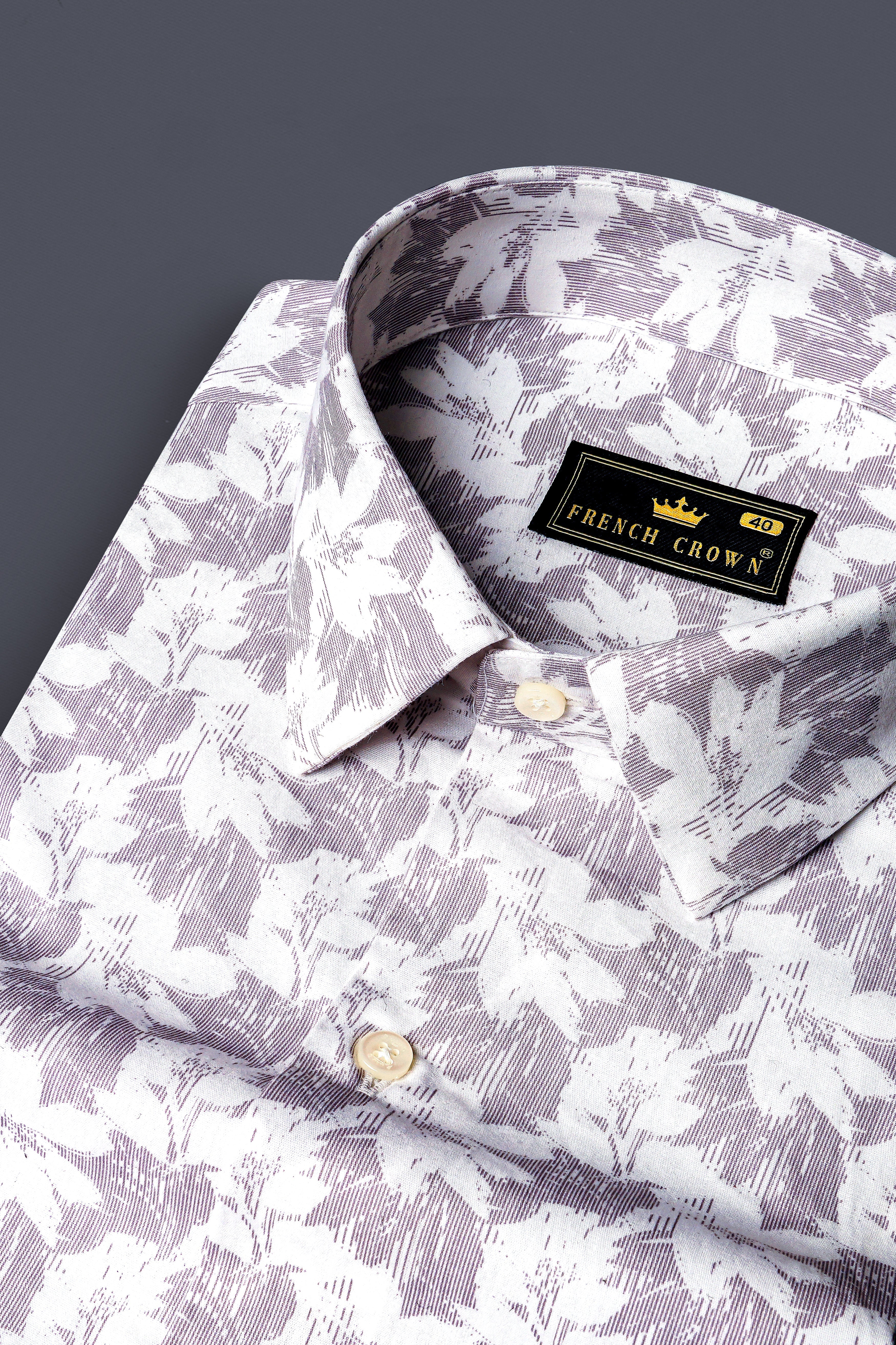 Mobster purple And Bright White Floral Prints Giza Cotton Shirt