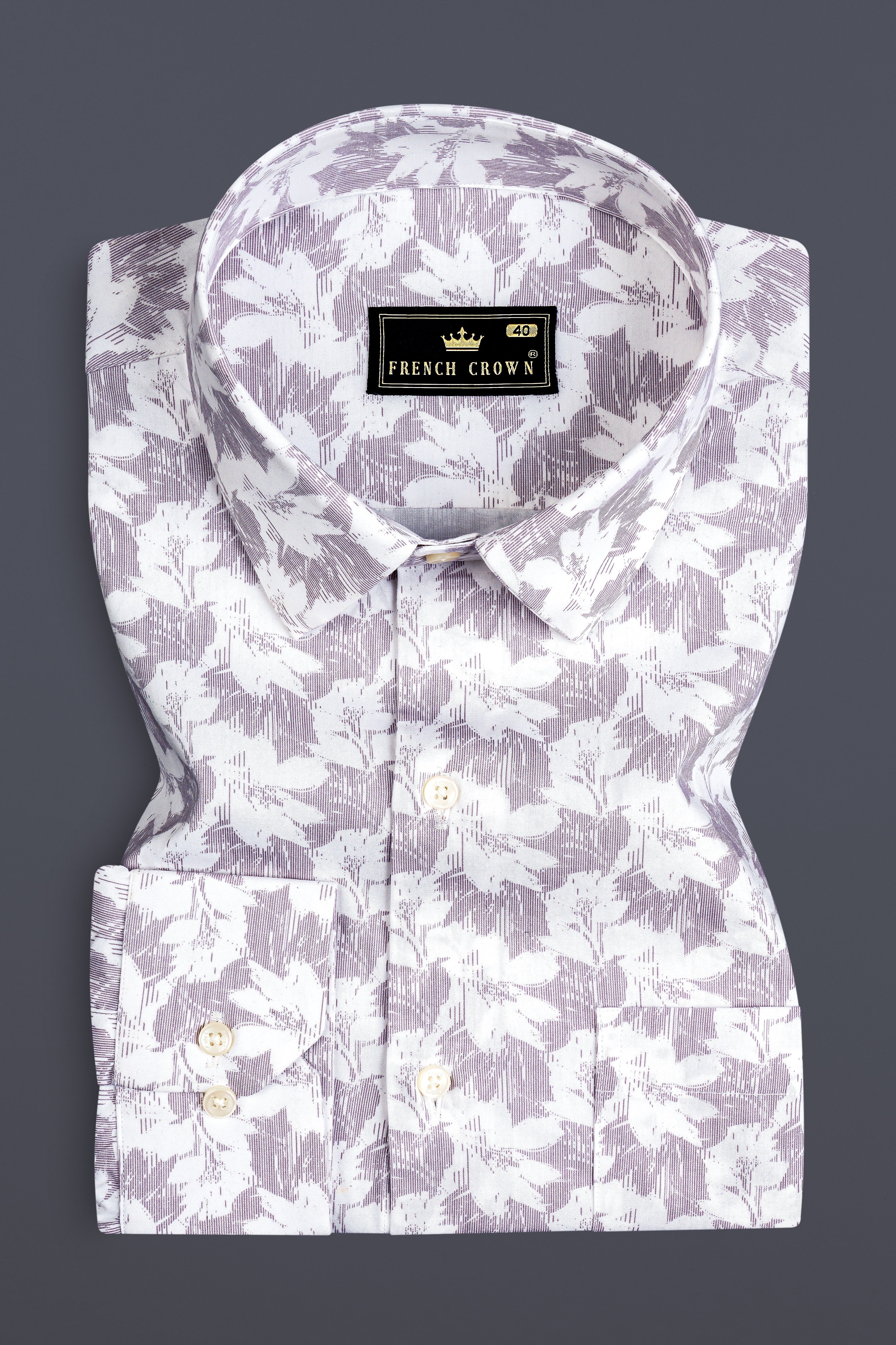 Mobster purple And Bright White Floral Prints Giza Cotton Shirt