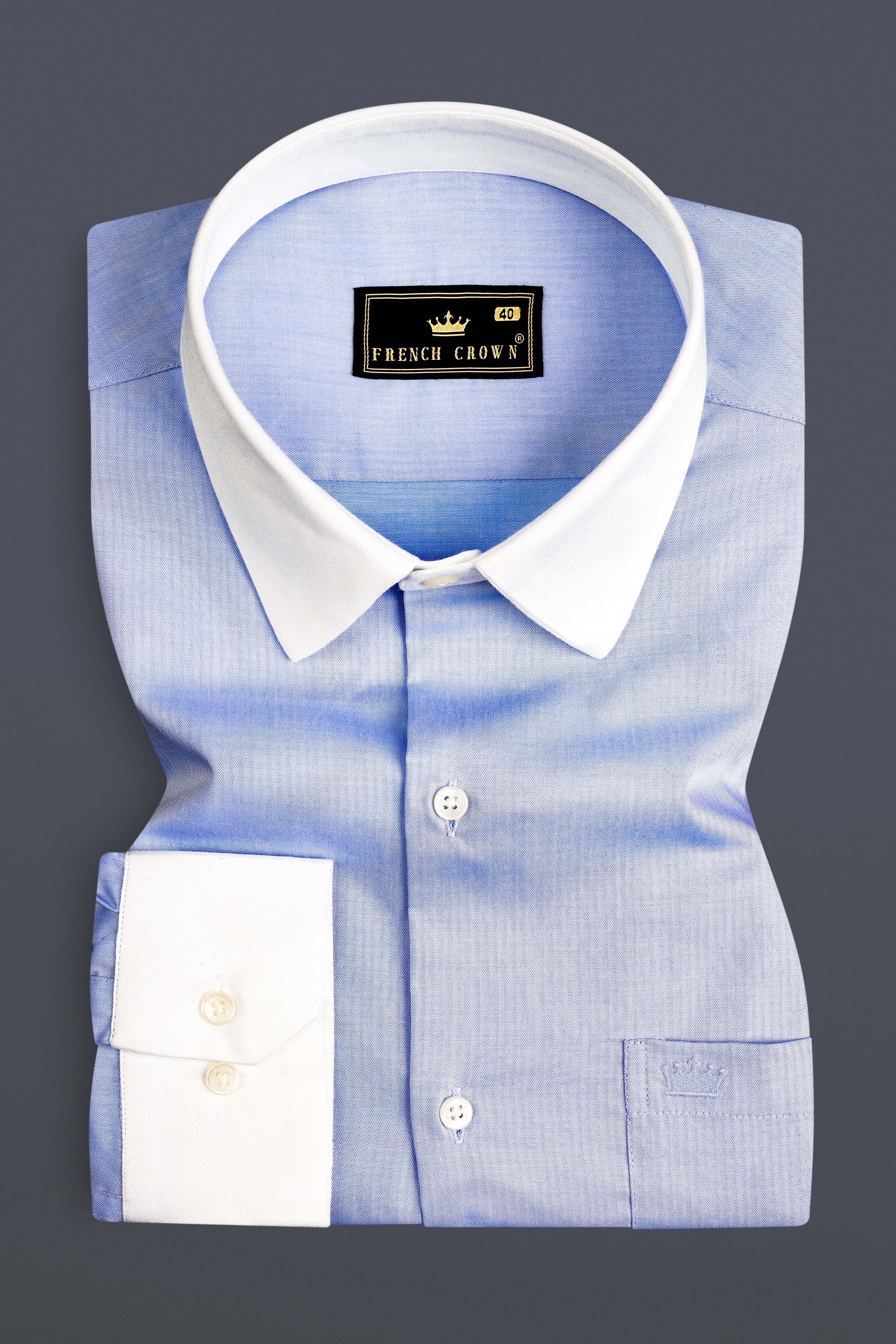 Tealish Blue Herringbone Textured Premium Cotton Shirt