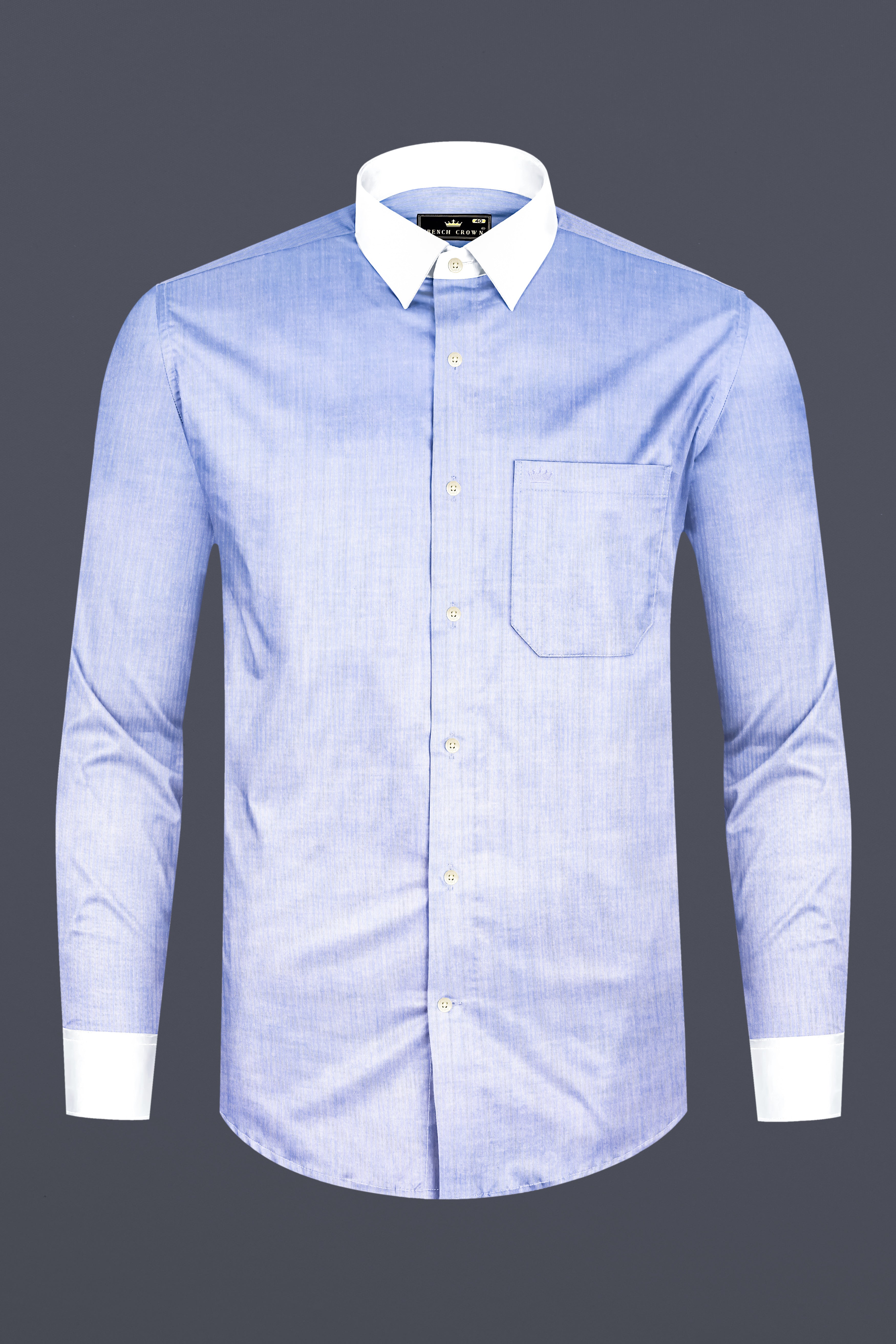 Tealish Blue Herringbone Textured Premium Cotton Shirt