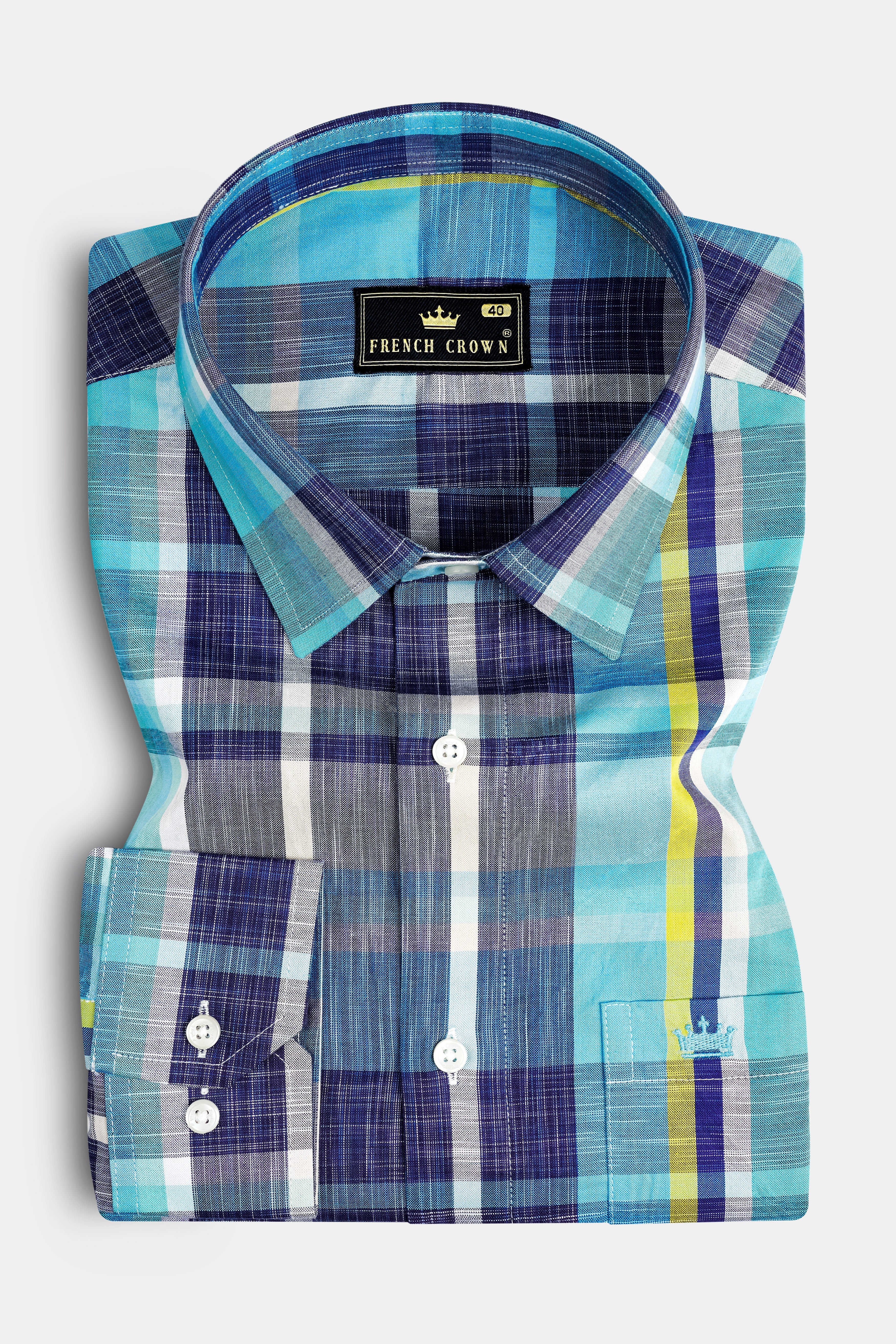 Violent Blue And Citrine Yellow Casual Checks Plaid Premium Cotton