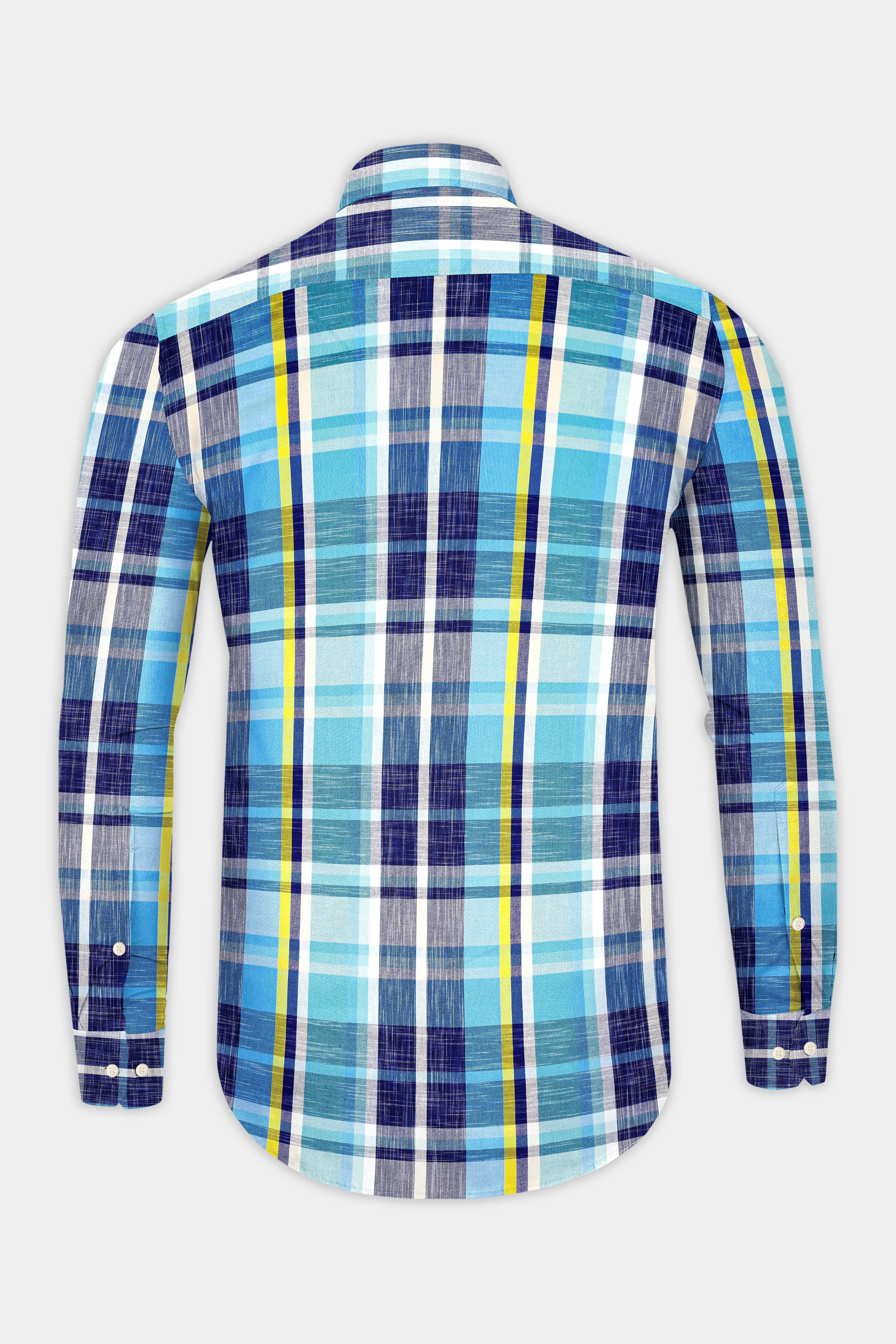 Violent Blue And Citrine Yellow Checked premium Cotton Shirt