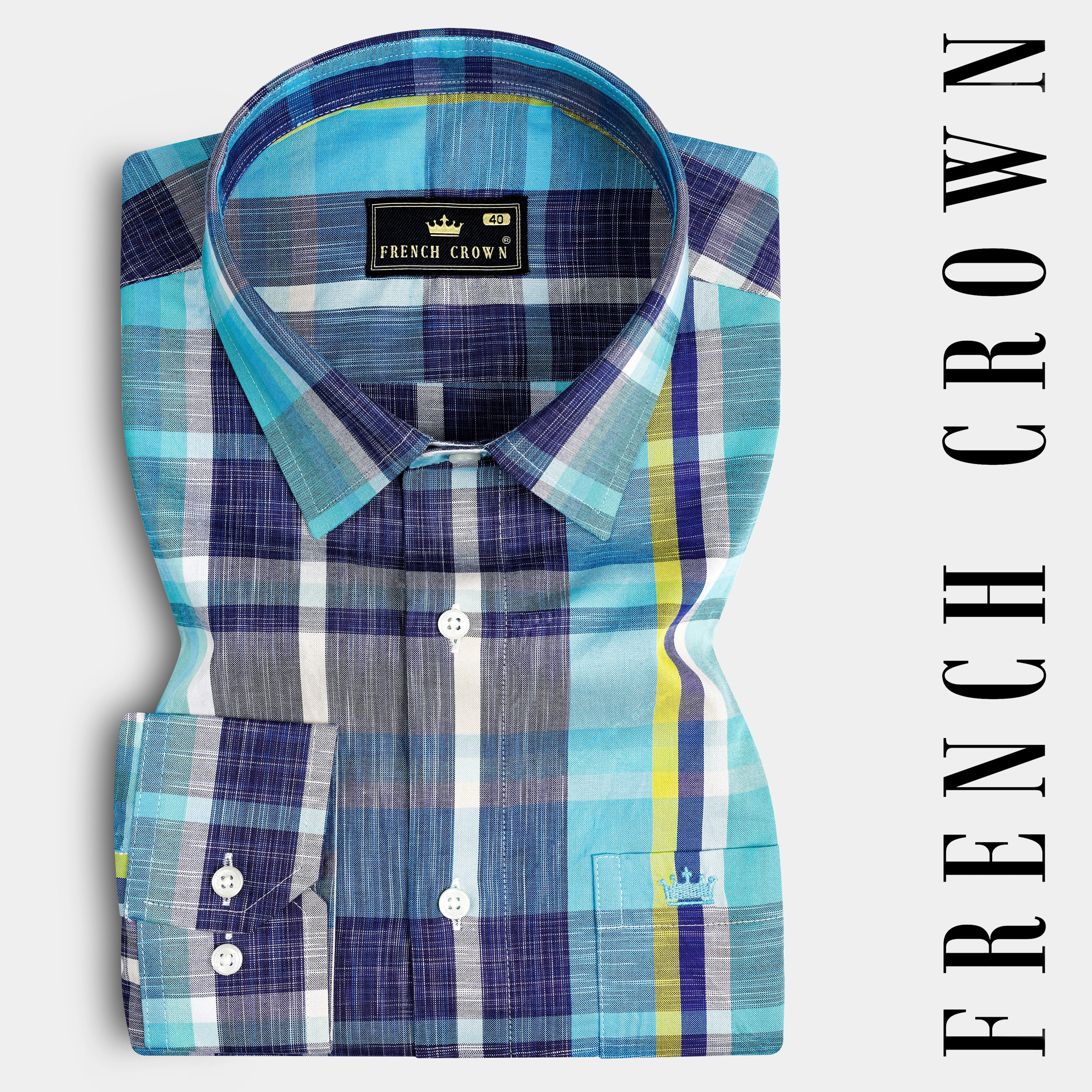 Violent Blue And Citrine Yellow Casual Checks Plaid Premium Cotton