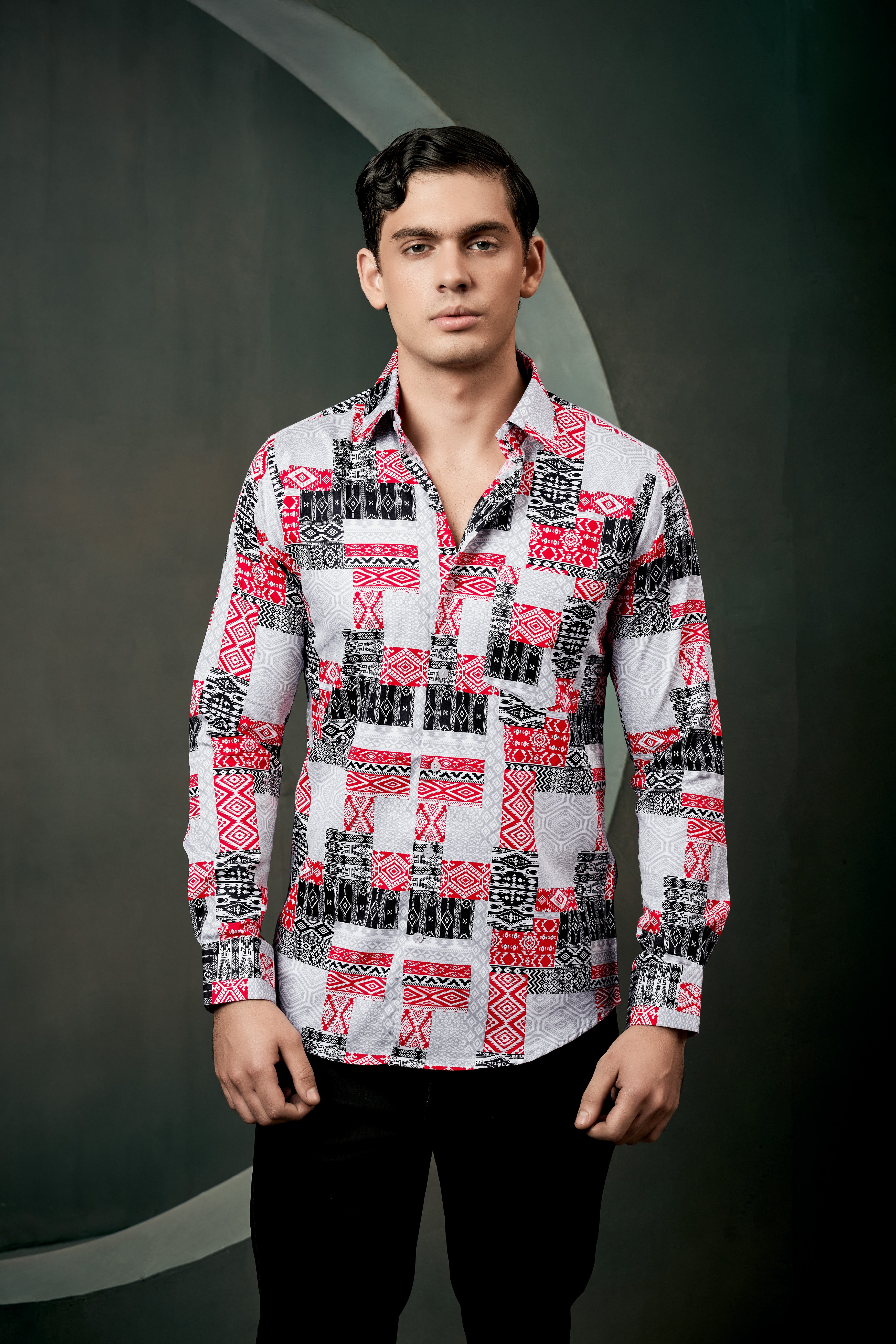 Santas Gray And Shiraz Red Prints Subtle Sheen Super Soft Premium Cotton Shirt