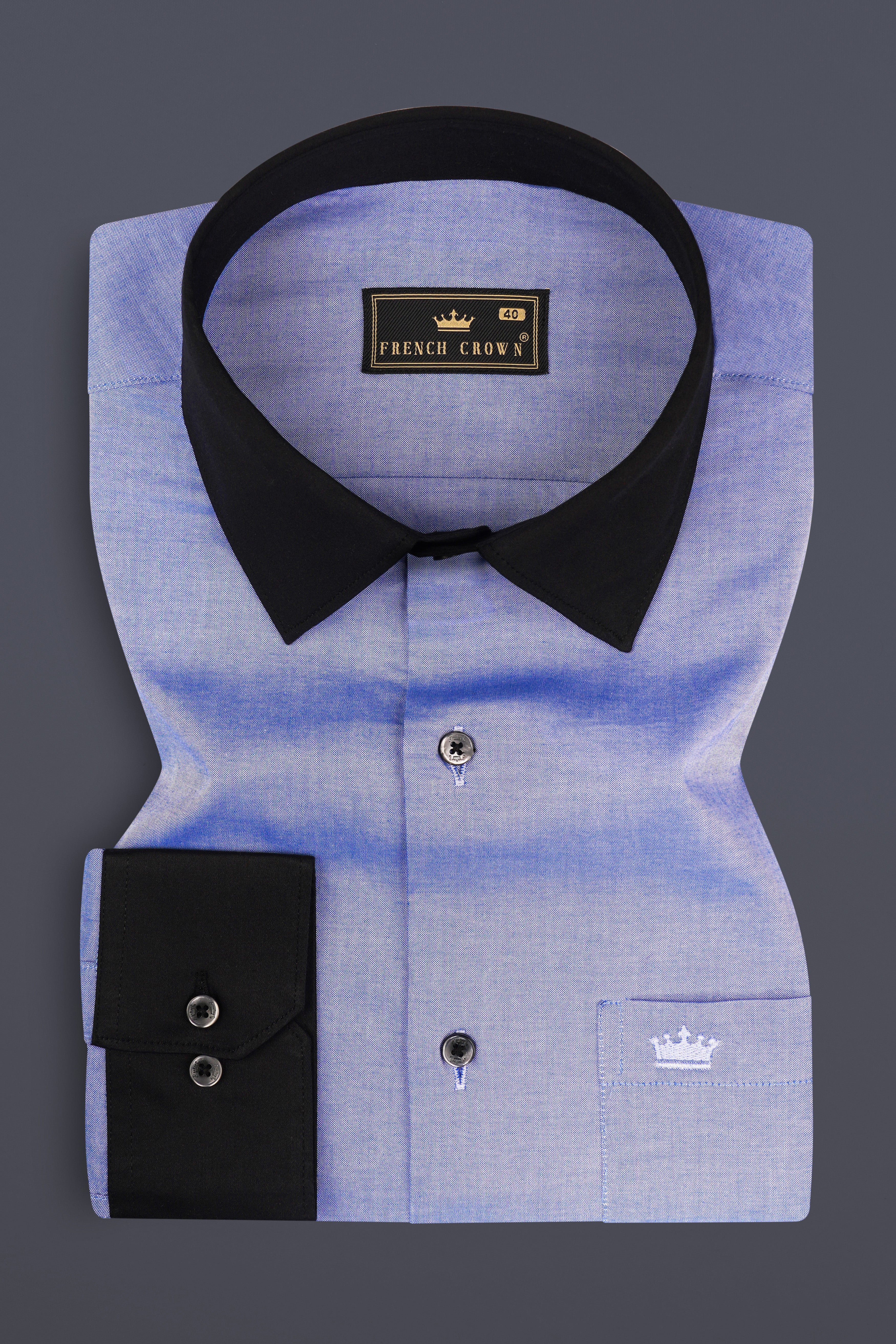 Wistful Blue Solid Premium Cotton Black cuff Collar Shirt