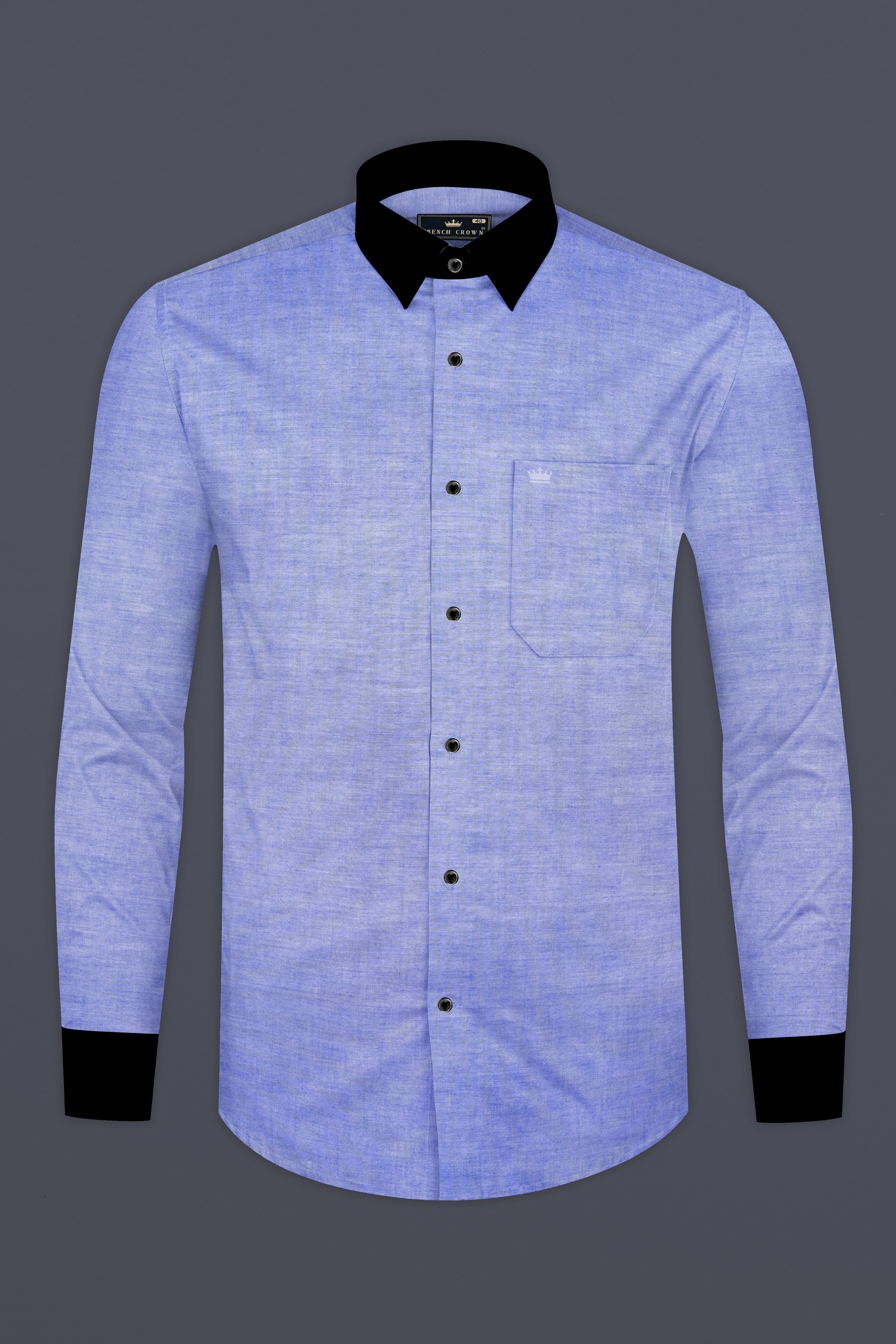 Wistful Blue Solid Premium Cotton Black cuff Collar Shirt