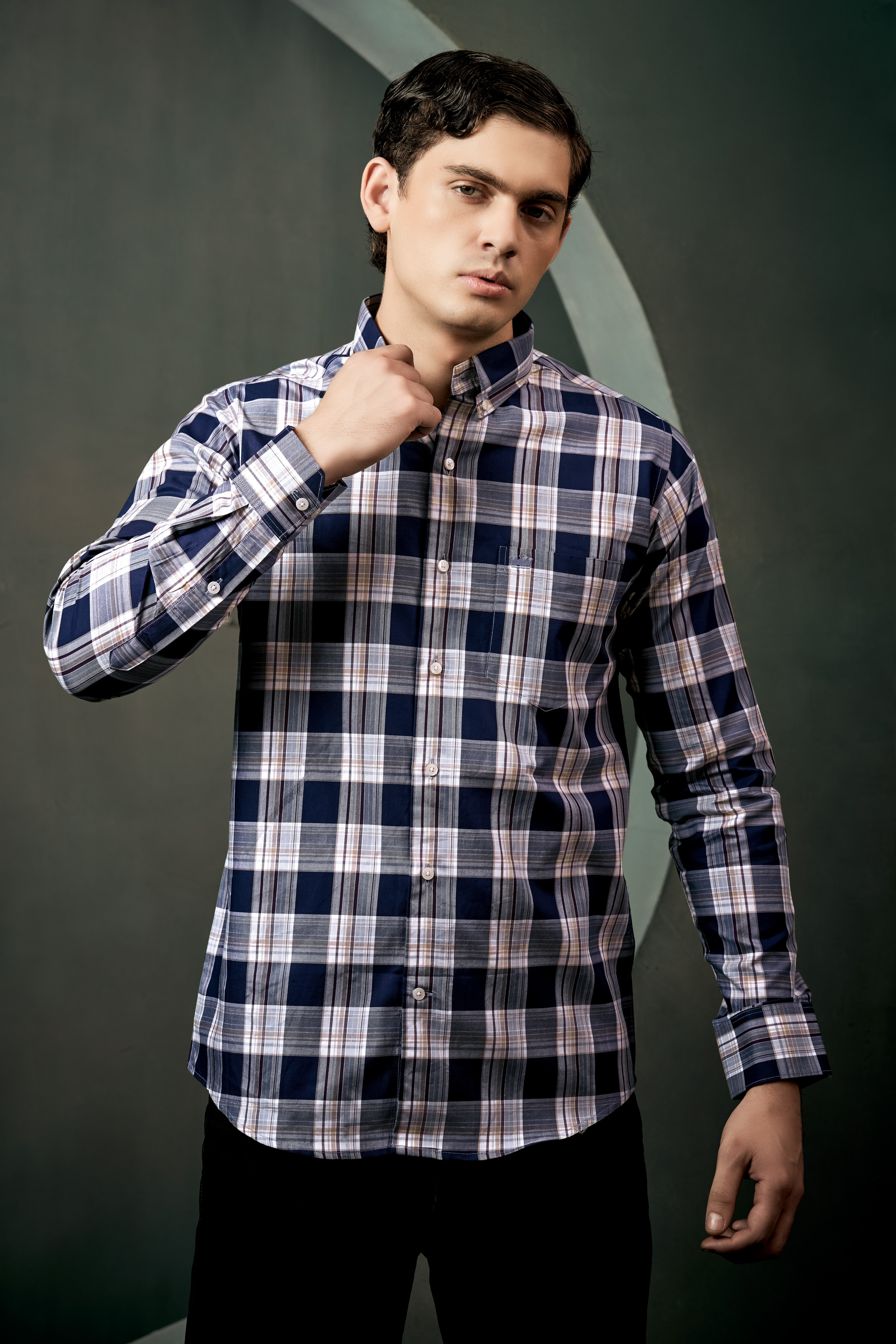 Firefly Blue Checked Twill Premium Cotton Shirt