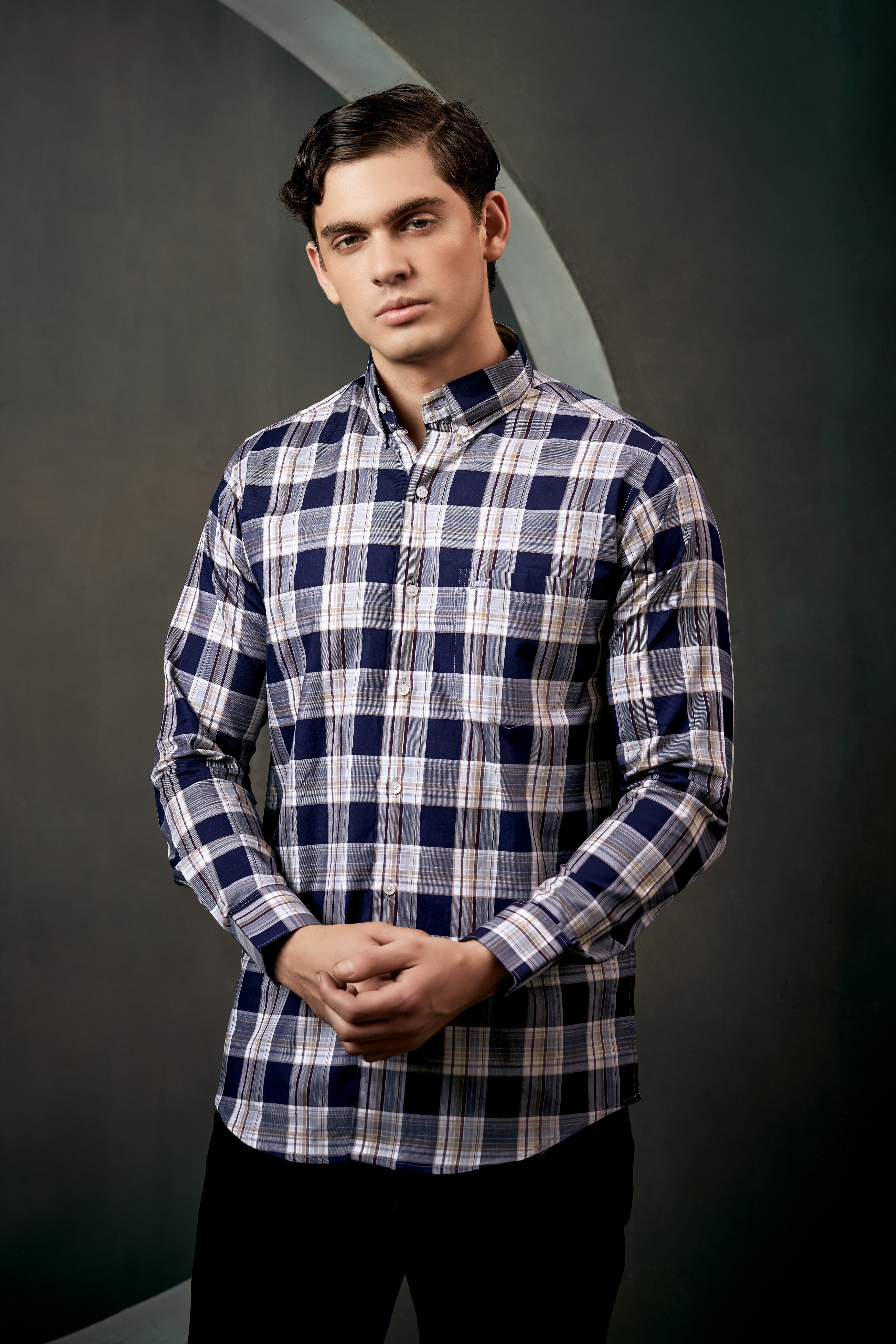 Firefly Blue Checked Twill Premium Cotton Shirt