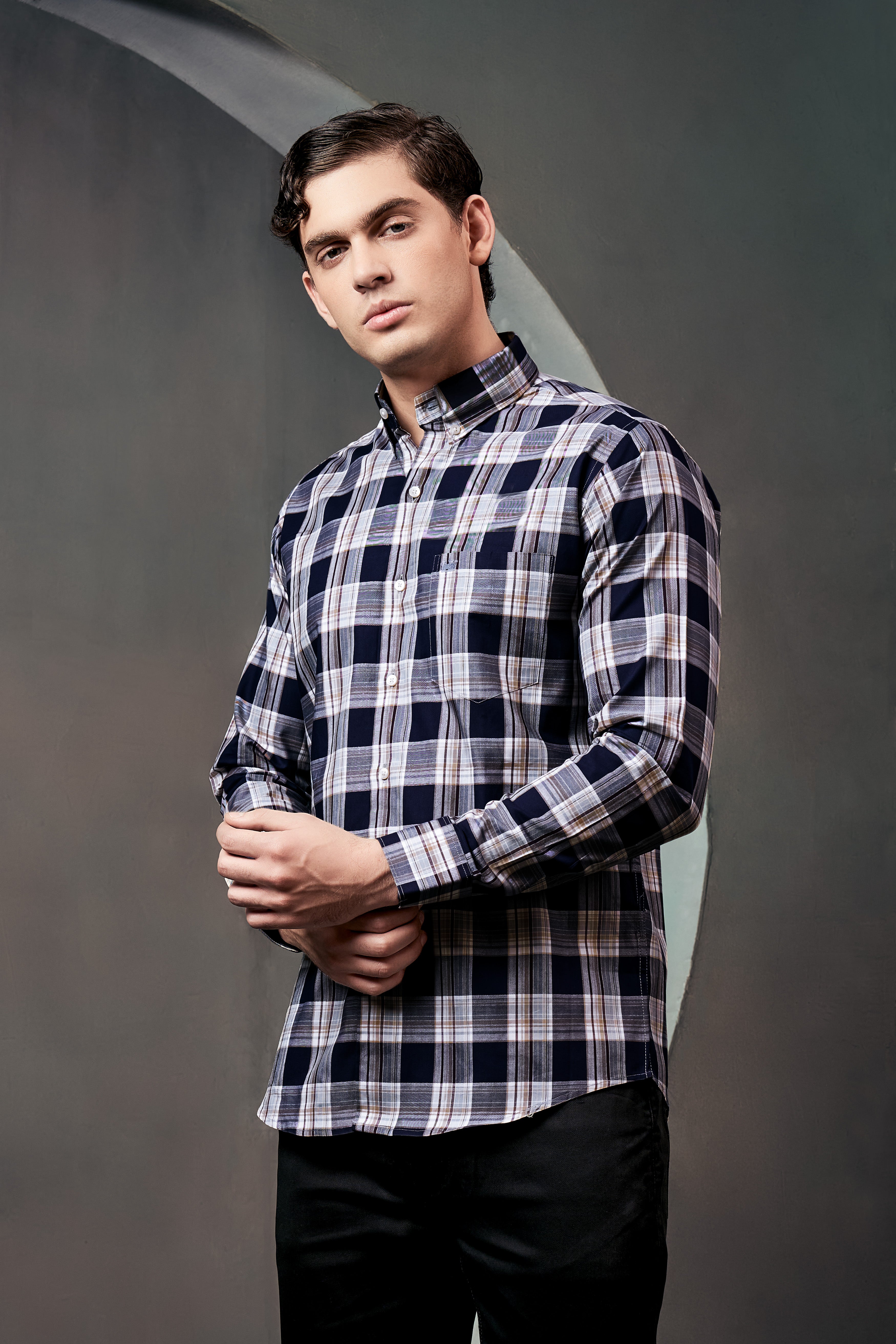 Firefly Blue Checked Twill Premium Cotton Shirt