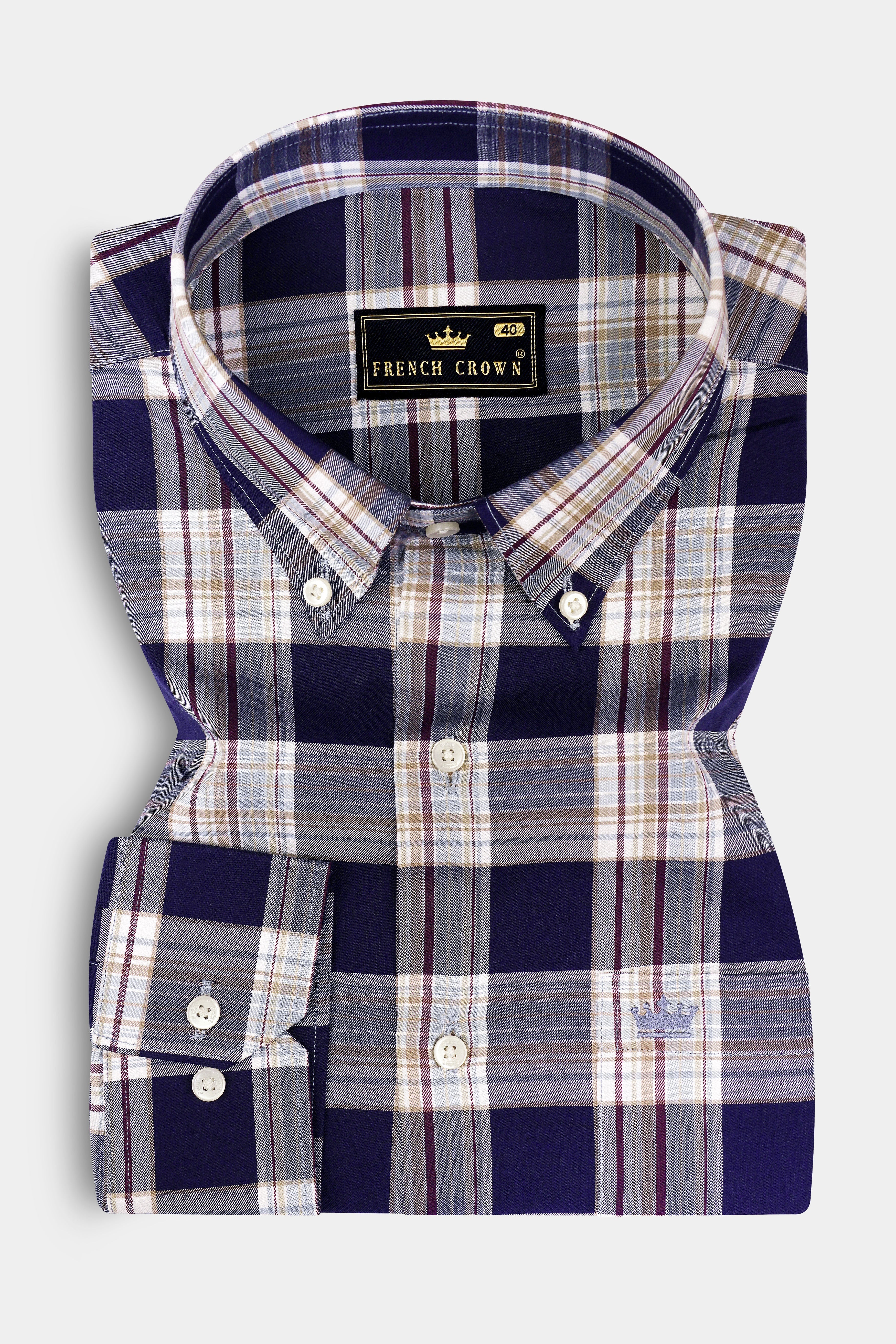 Firefly Blue Checked Twill Premium Cotton Shirt