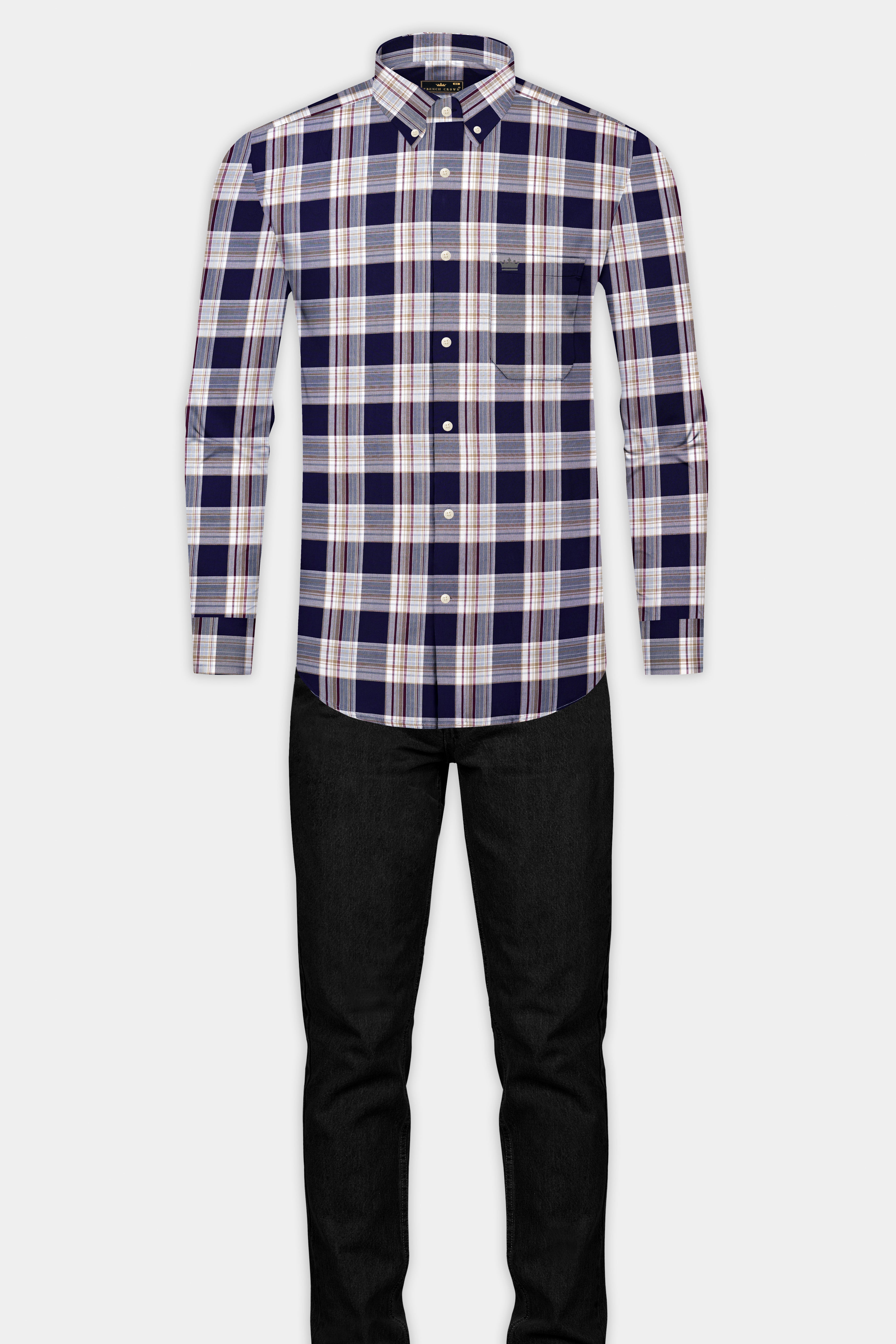 Firefly Blue Checked Twill Premium Cotton Shirt