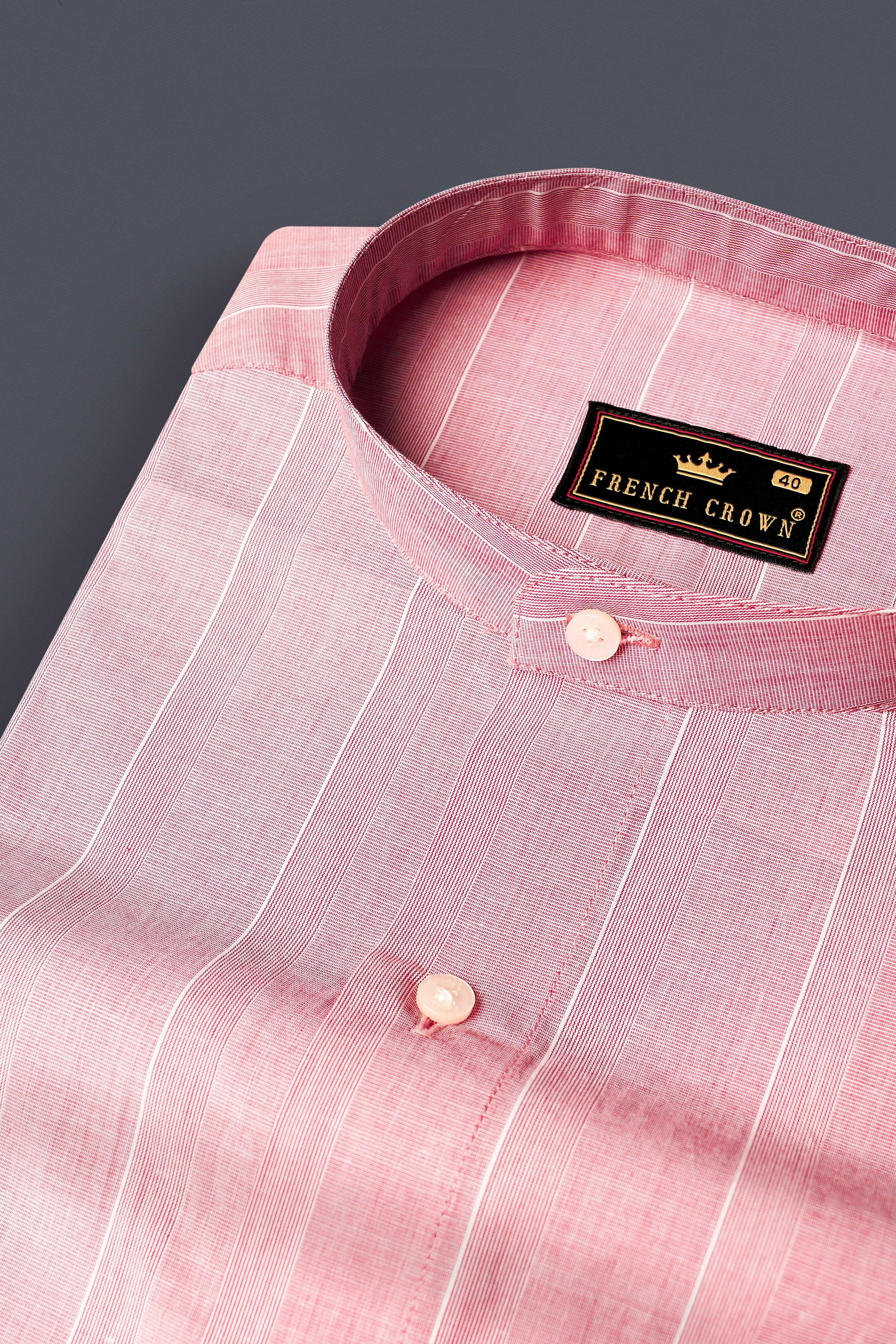 Kawaii Pink Casual Stripes Premium Cotton Shirt For Men