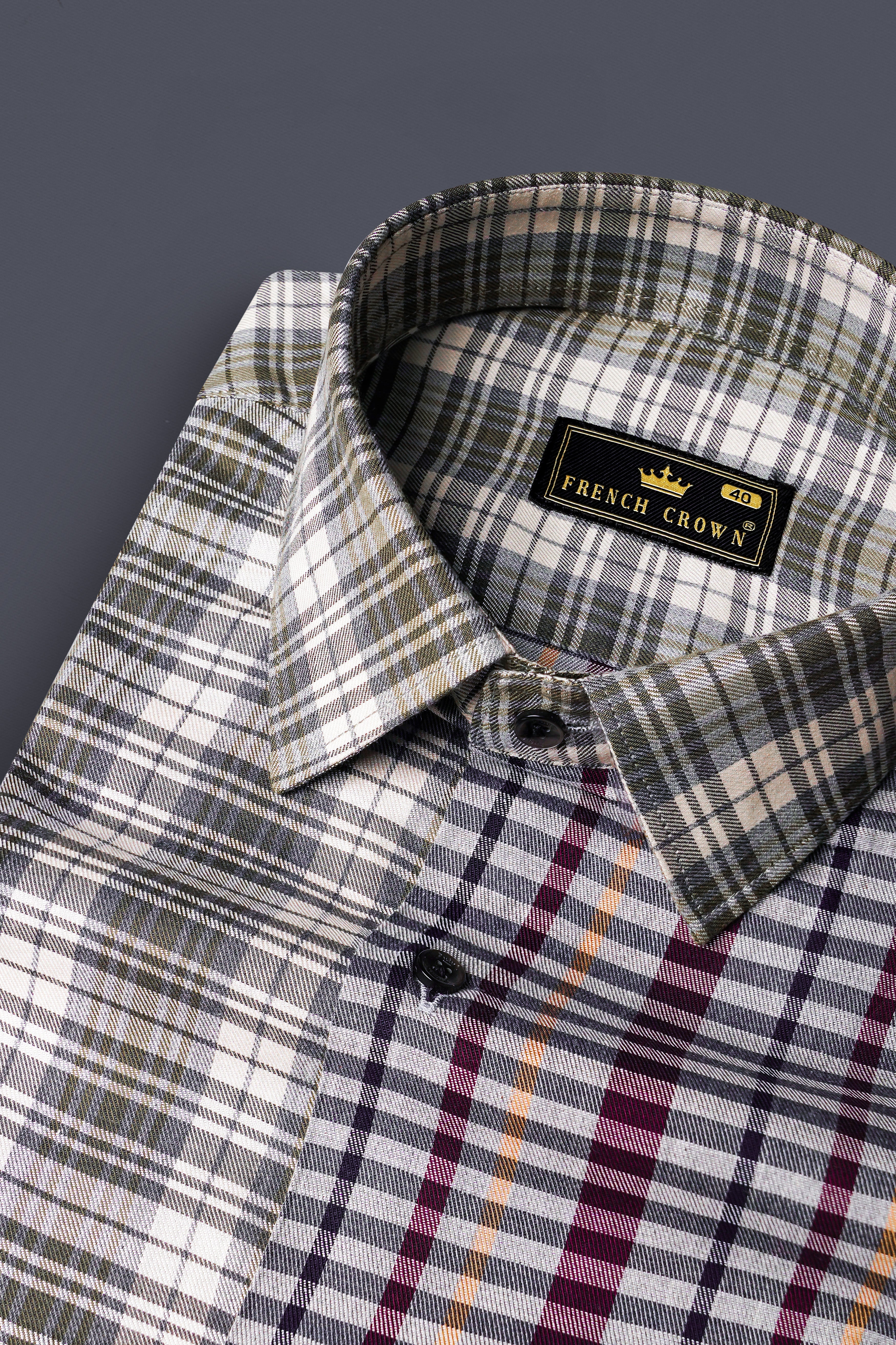 Smokey Gray And Castro Maroon Multi Color Plaid Twill Premium Cotton Designer Shirt