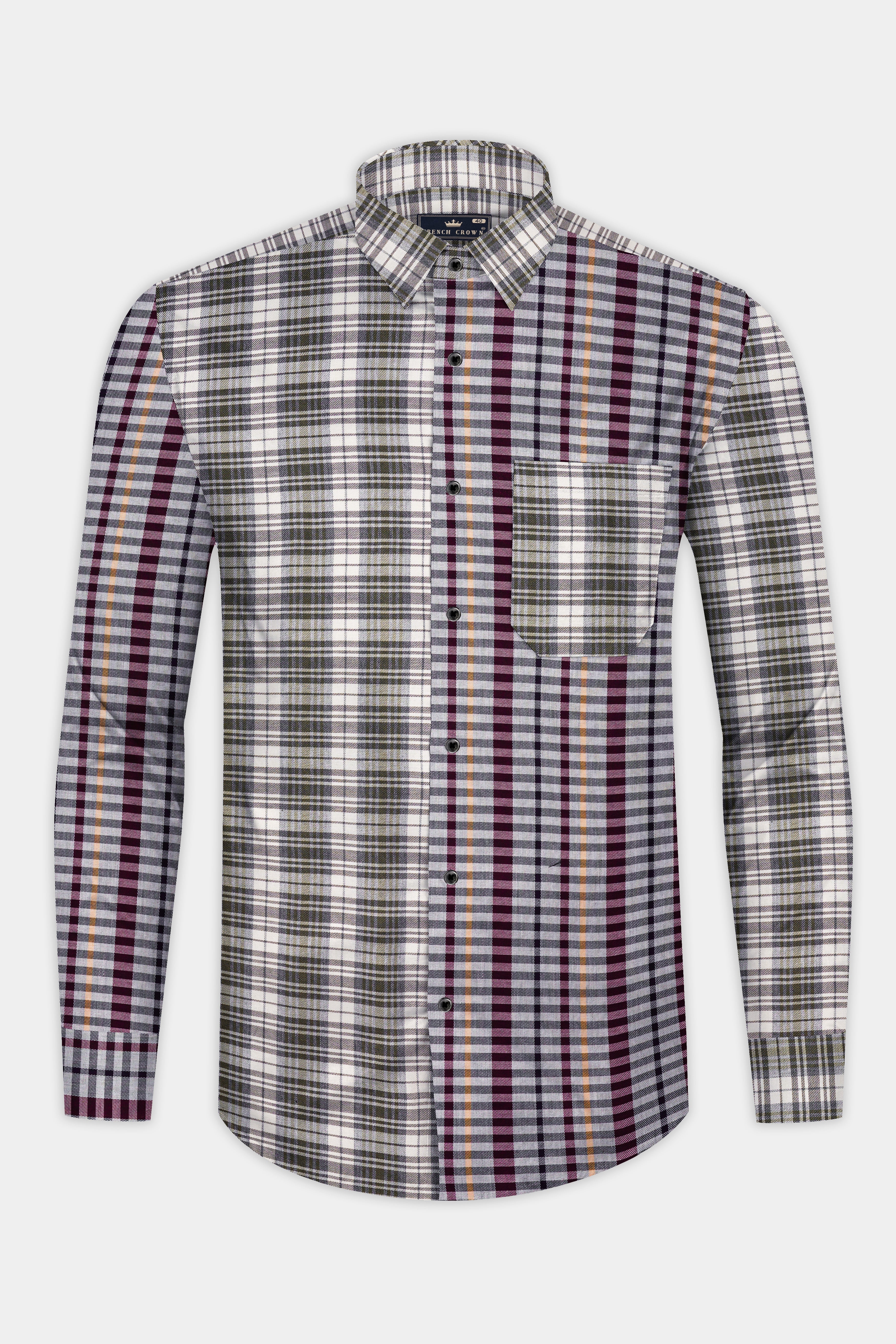 Smokey Gray And Castro Maroon Multi Color Plaid Twill Premium Cotton Designer Shirt