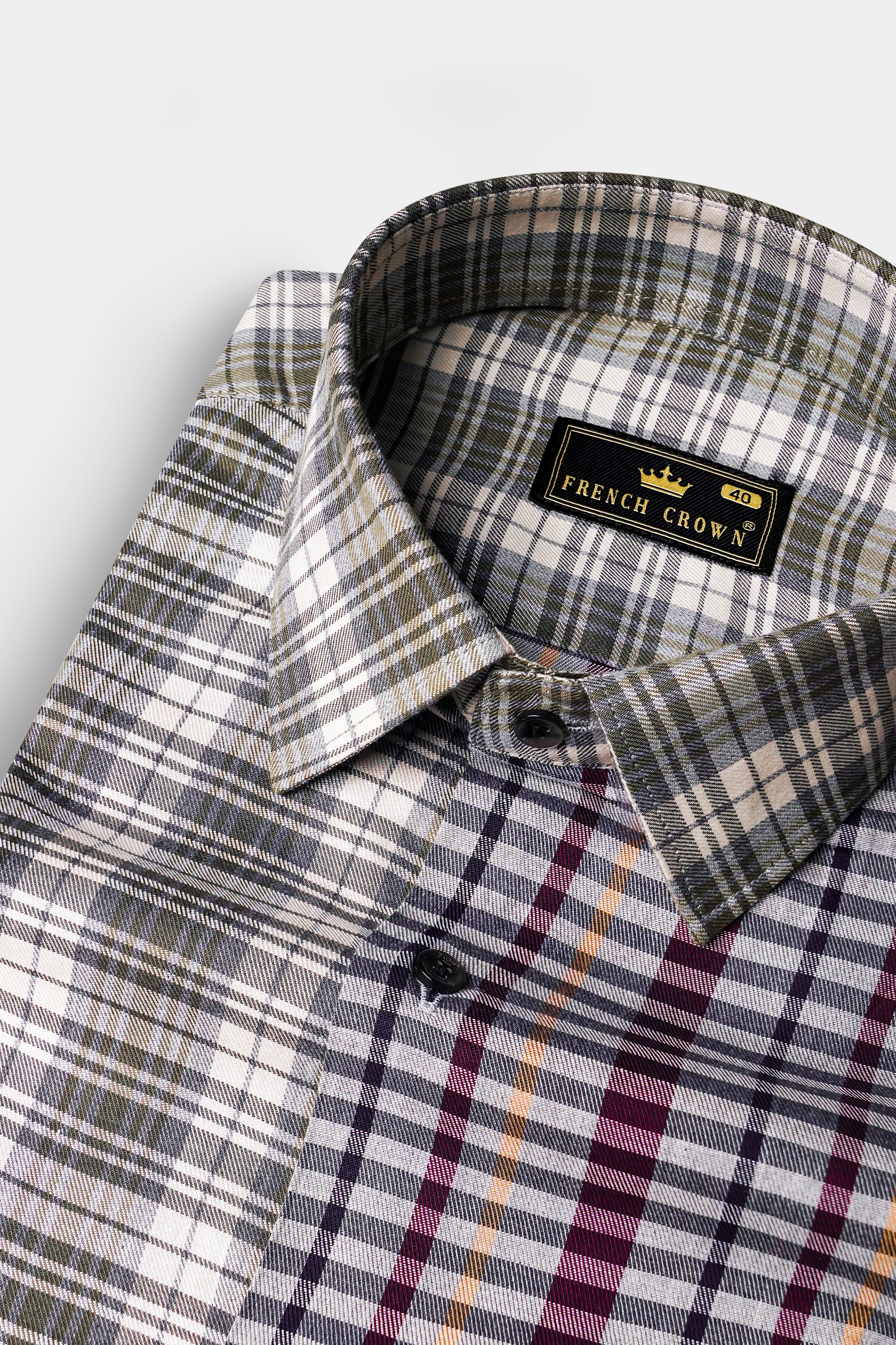 Smokey Gray And Castro Maroon Multi Color Plaid Twill Premium Cotton Designer Shirt