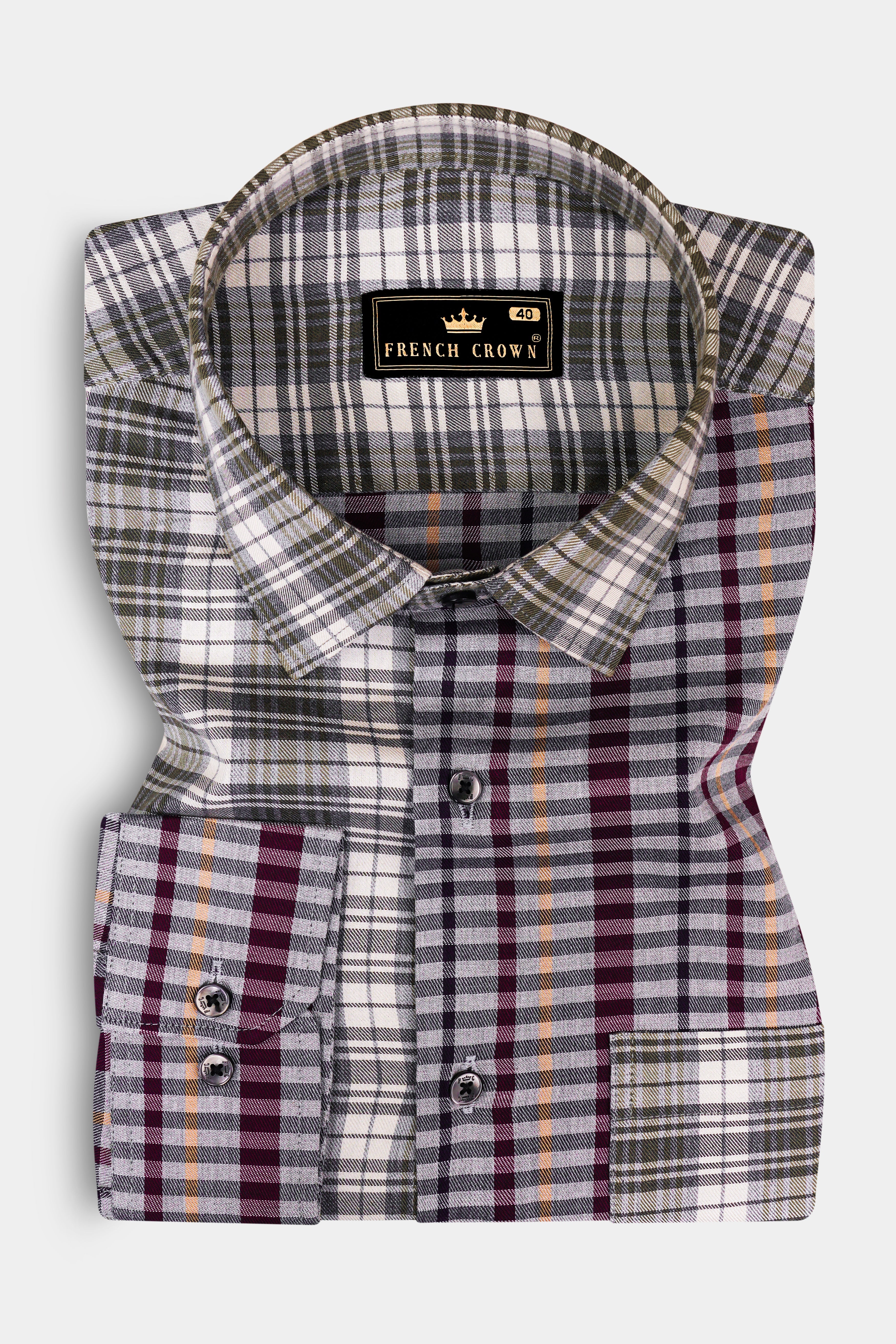 Smokey Gray And Castro Maroon Multi Color Plaid Twill Premium Cotton Designer Shirt