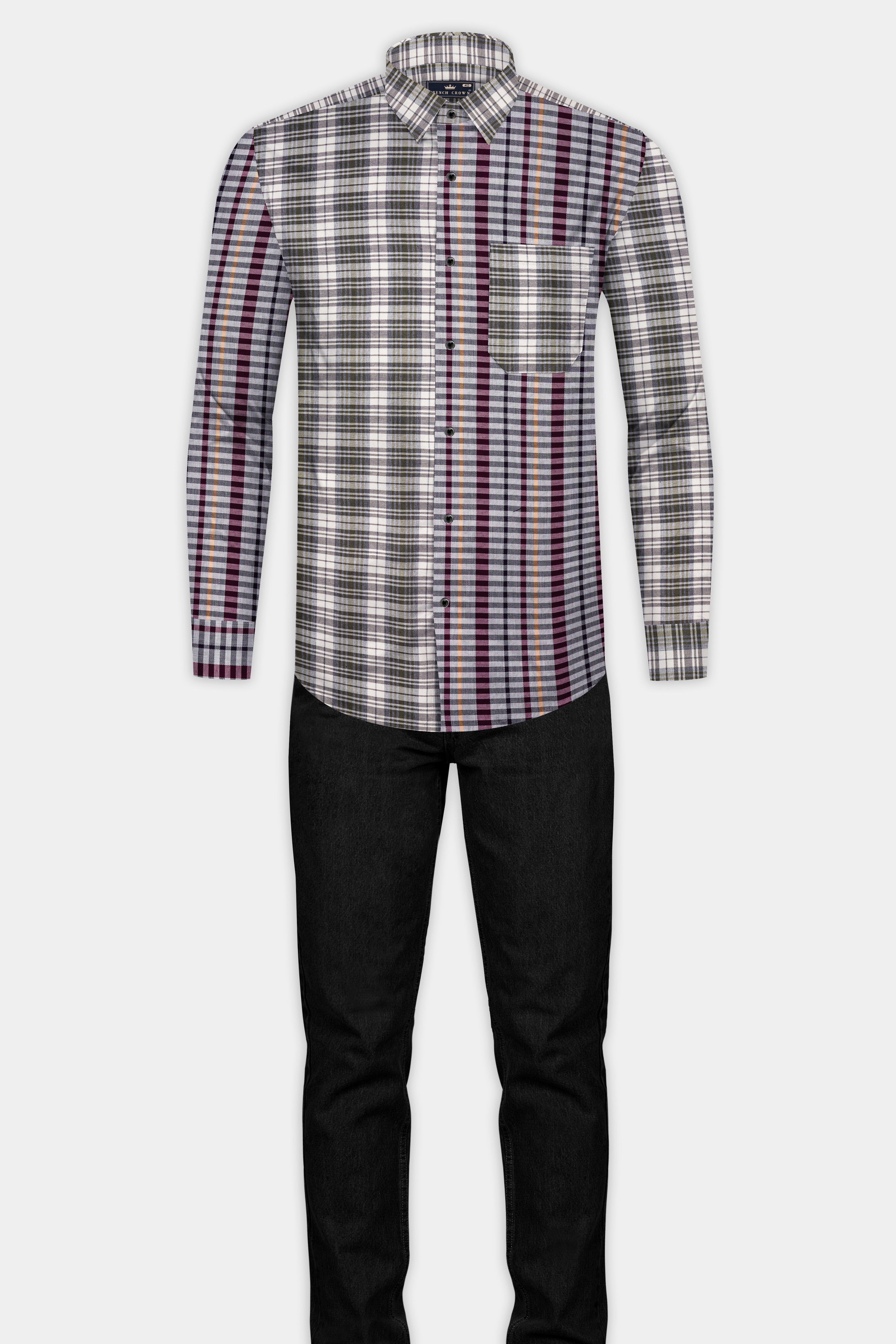 Smokey Gray And Castro Maroon Multi Color Plaid Twill Premium Cotton Designer Shirt