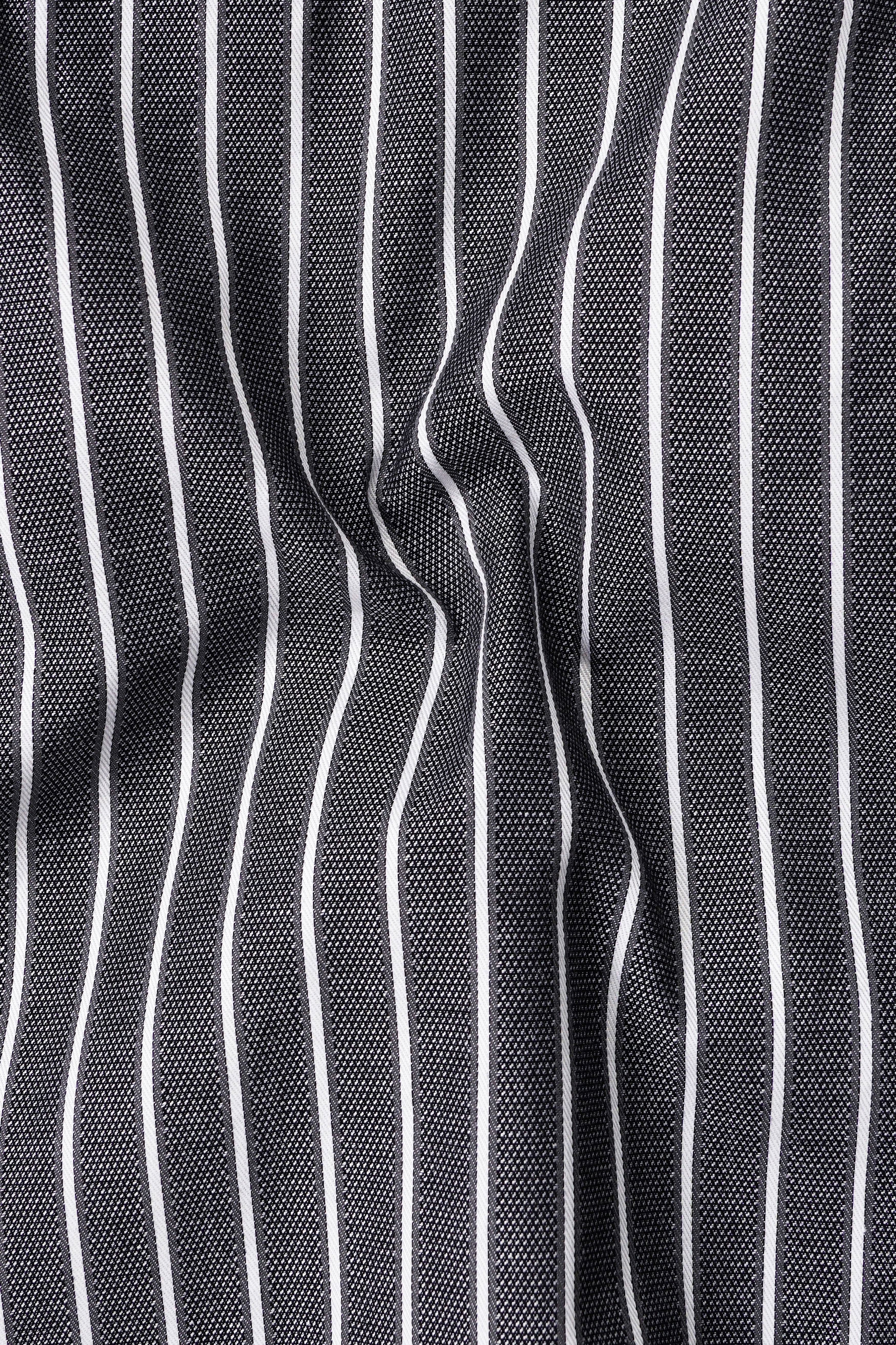 Thunder Gray And Bright White Striped Dobby Textured Premium Giza Cotton Shirt