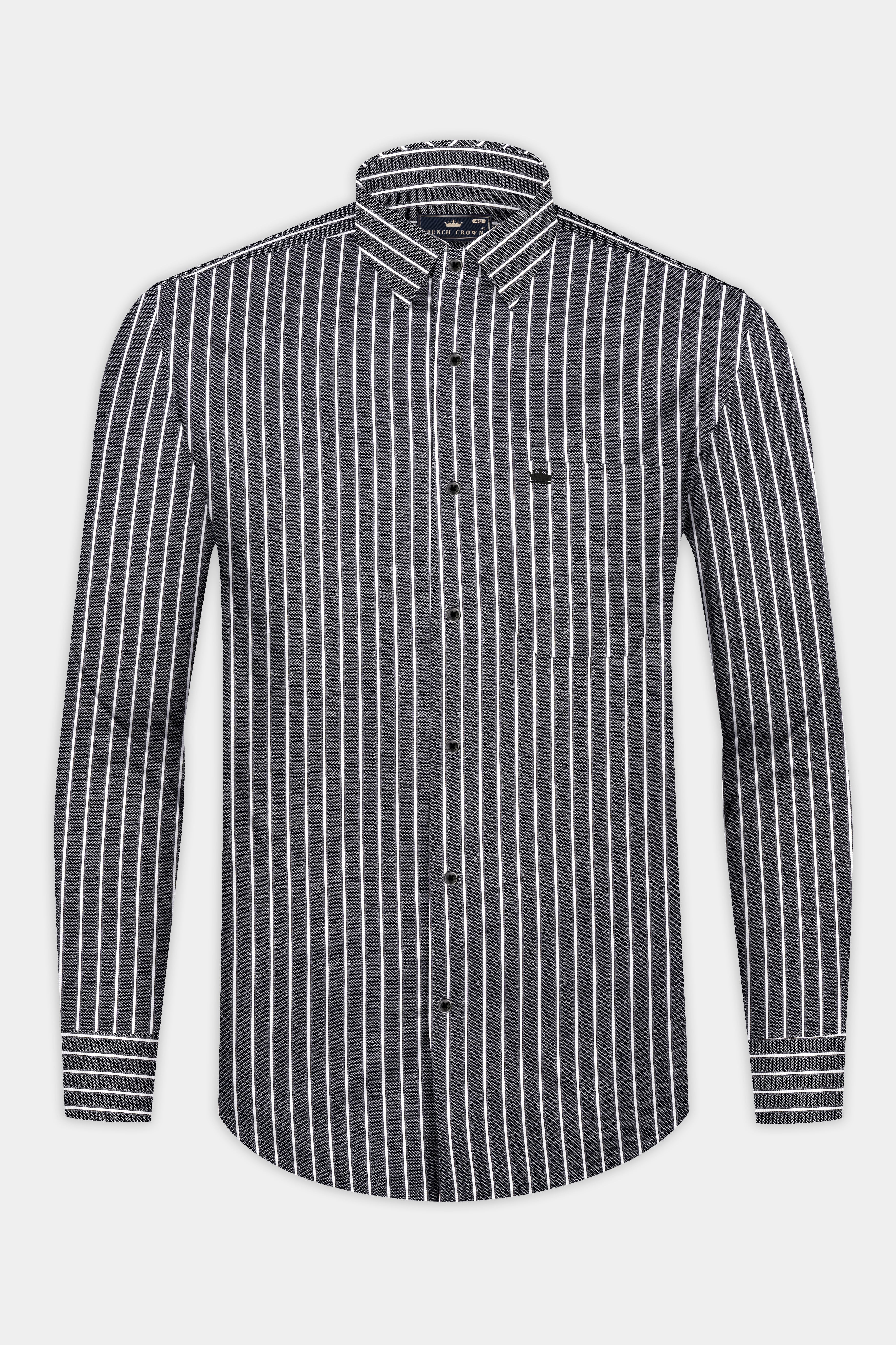 Thunder Gray And Bright White Striped Dobby Textured Premium Giza Cotton Shirt