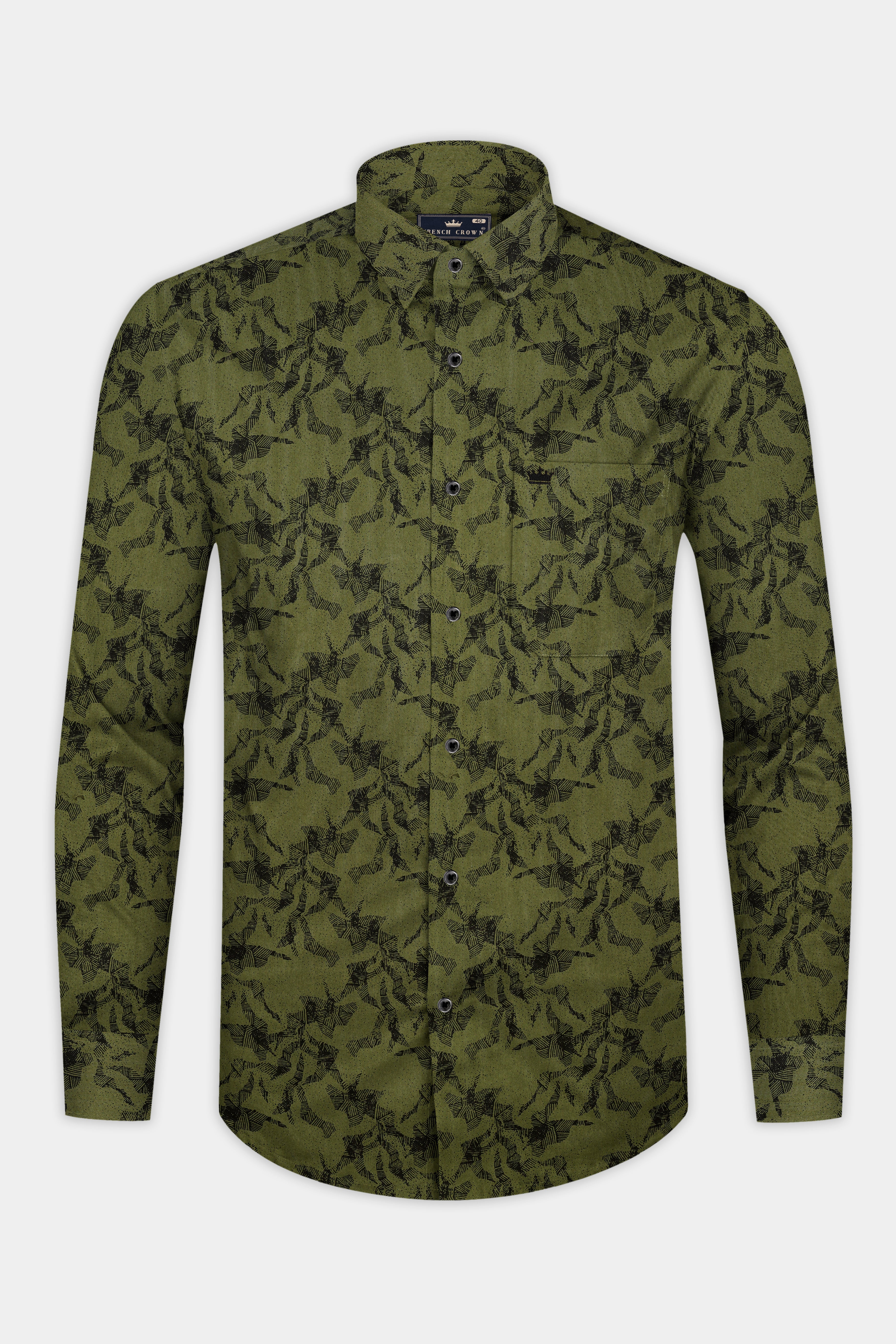 Rifle Green Printed Subtle Sheen Super Soft Premium Cotton Shirt