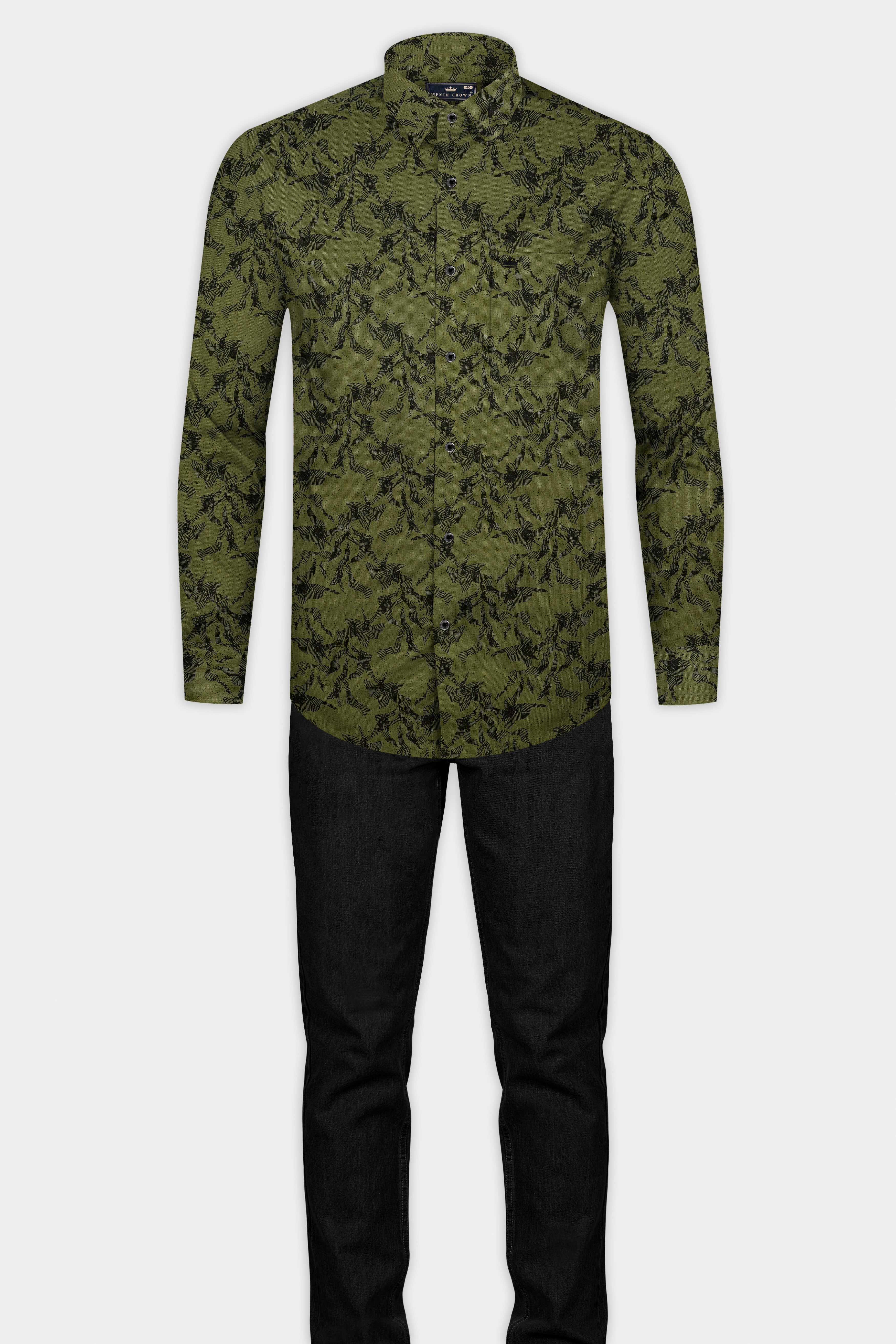 Rifle Green Printed Subtle Sheen Super Soft Premium Cotton Shirt